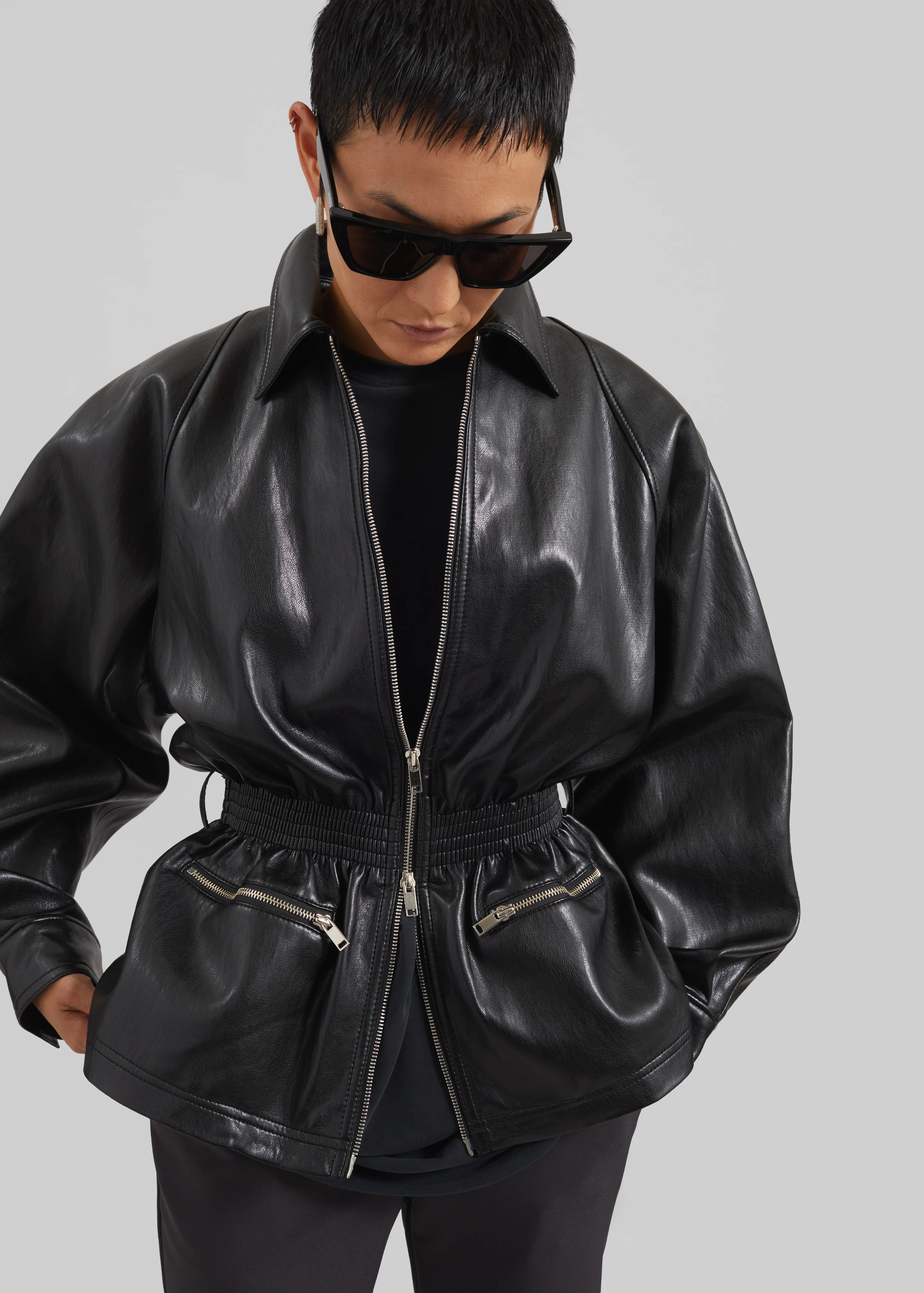 Annette Faux Leather Peplum Jacket - Black - Image 11