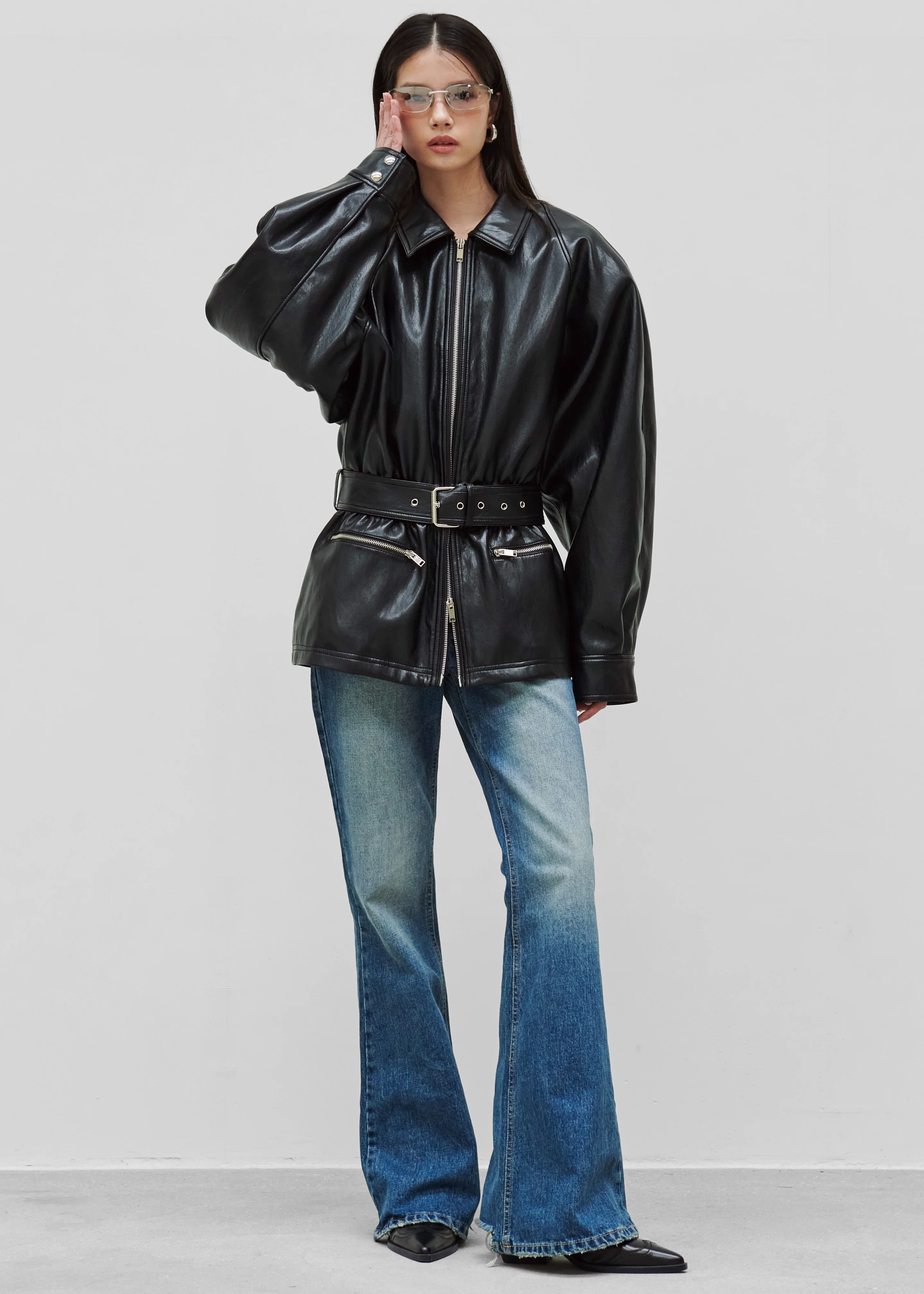 Annette Faux Leather Peplum Jacket - Black - Image 12