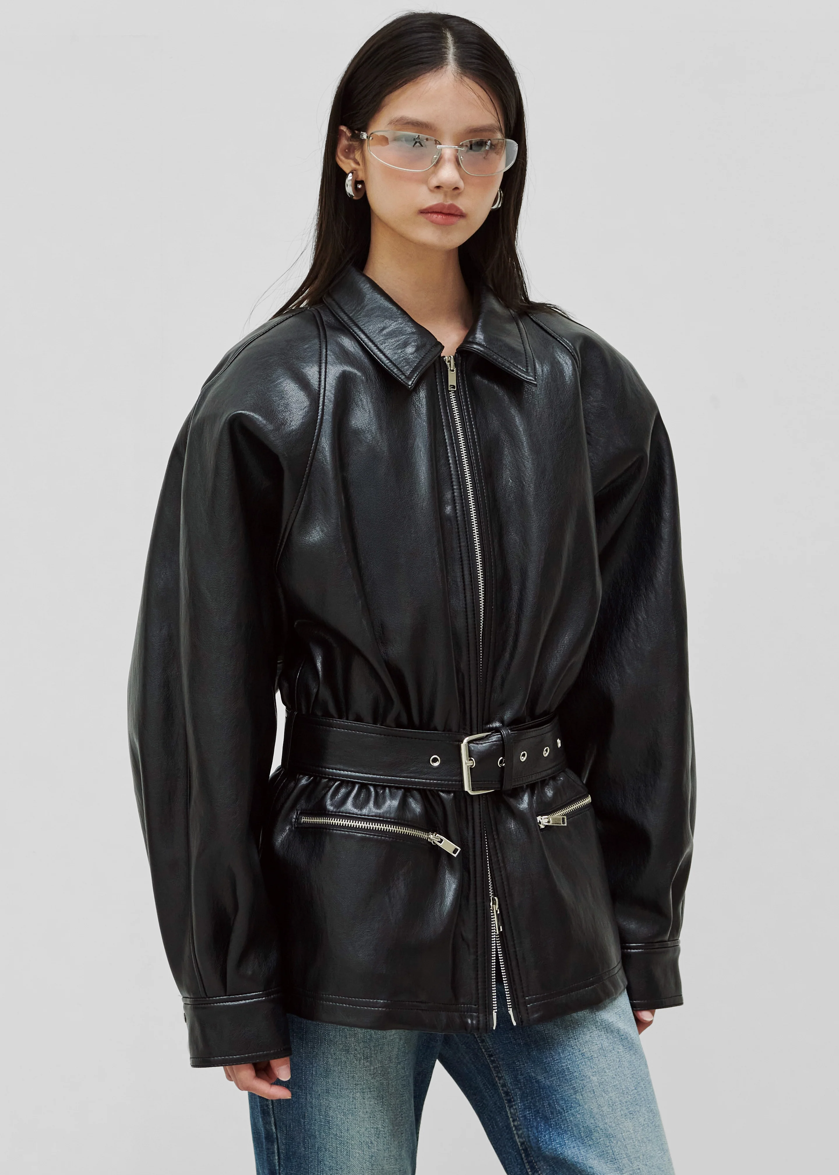 Annette Faux Leather Peplum Jacket - Black - Image 4