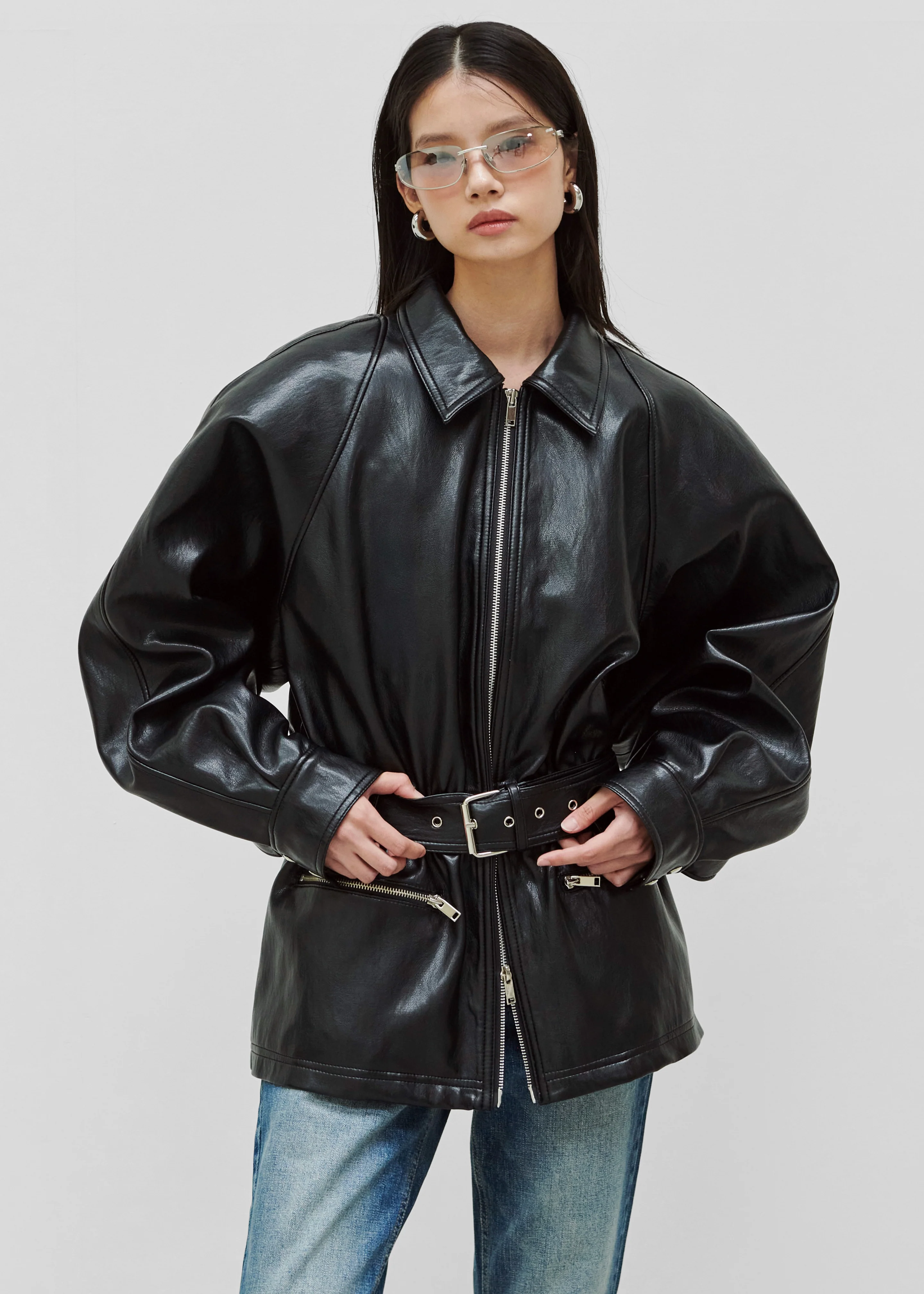 Annette Faux Leather Peplum Jacket - Black - Image 7