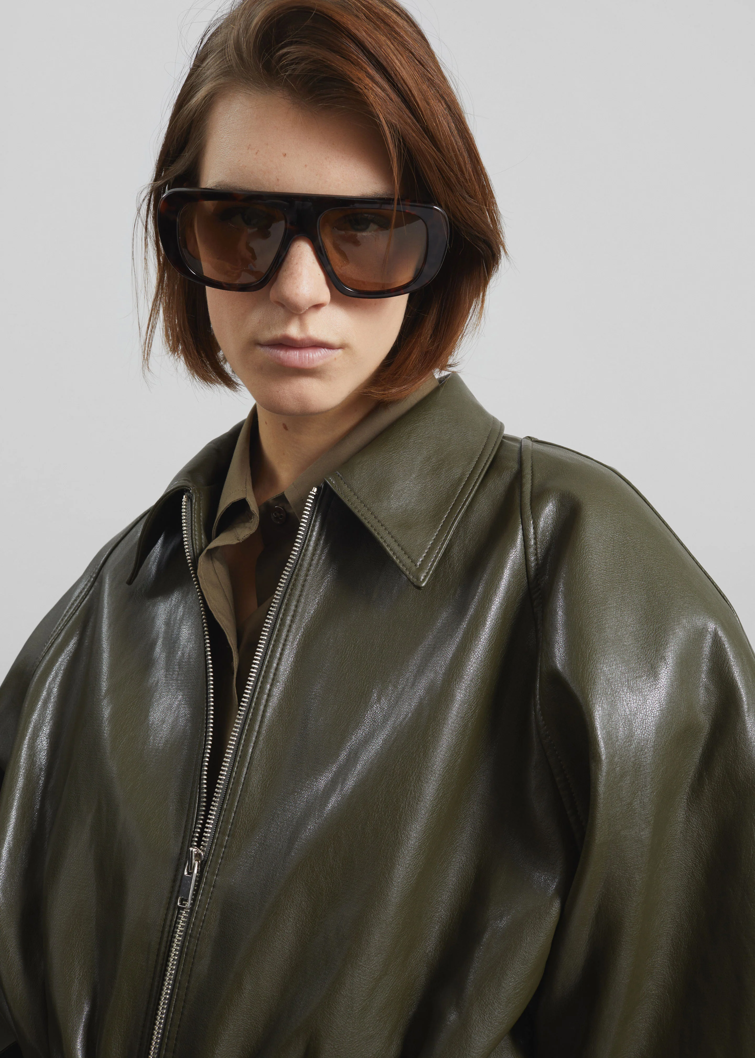 Annette Faux Leather Peplum Jacket - Olive - Image 5