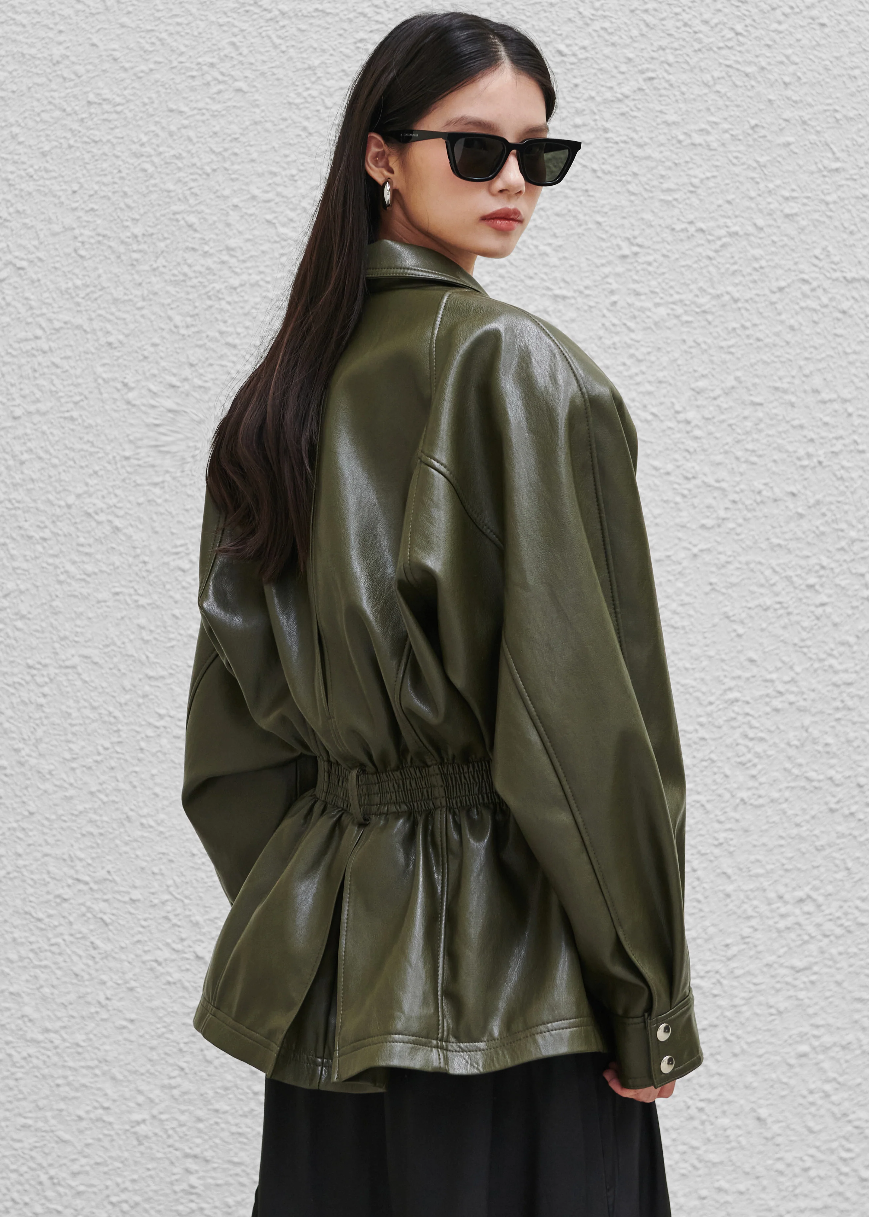 Annette Faux Leather Peplum Jacket - Olive - Image 8