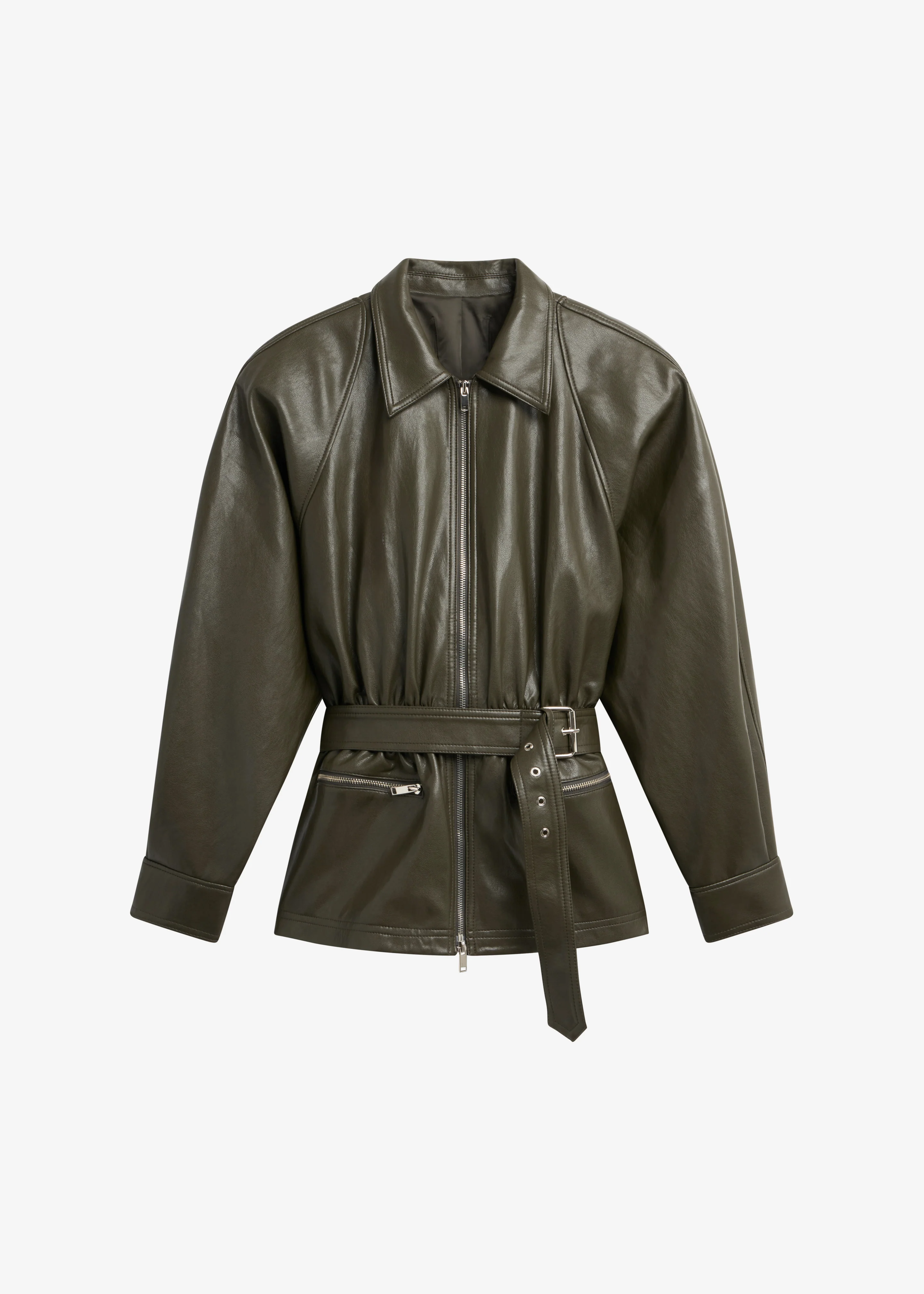 Annette Faux Leather Peplum Jacket - Olive - Image 9