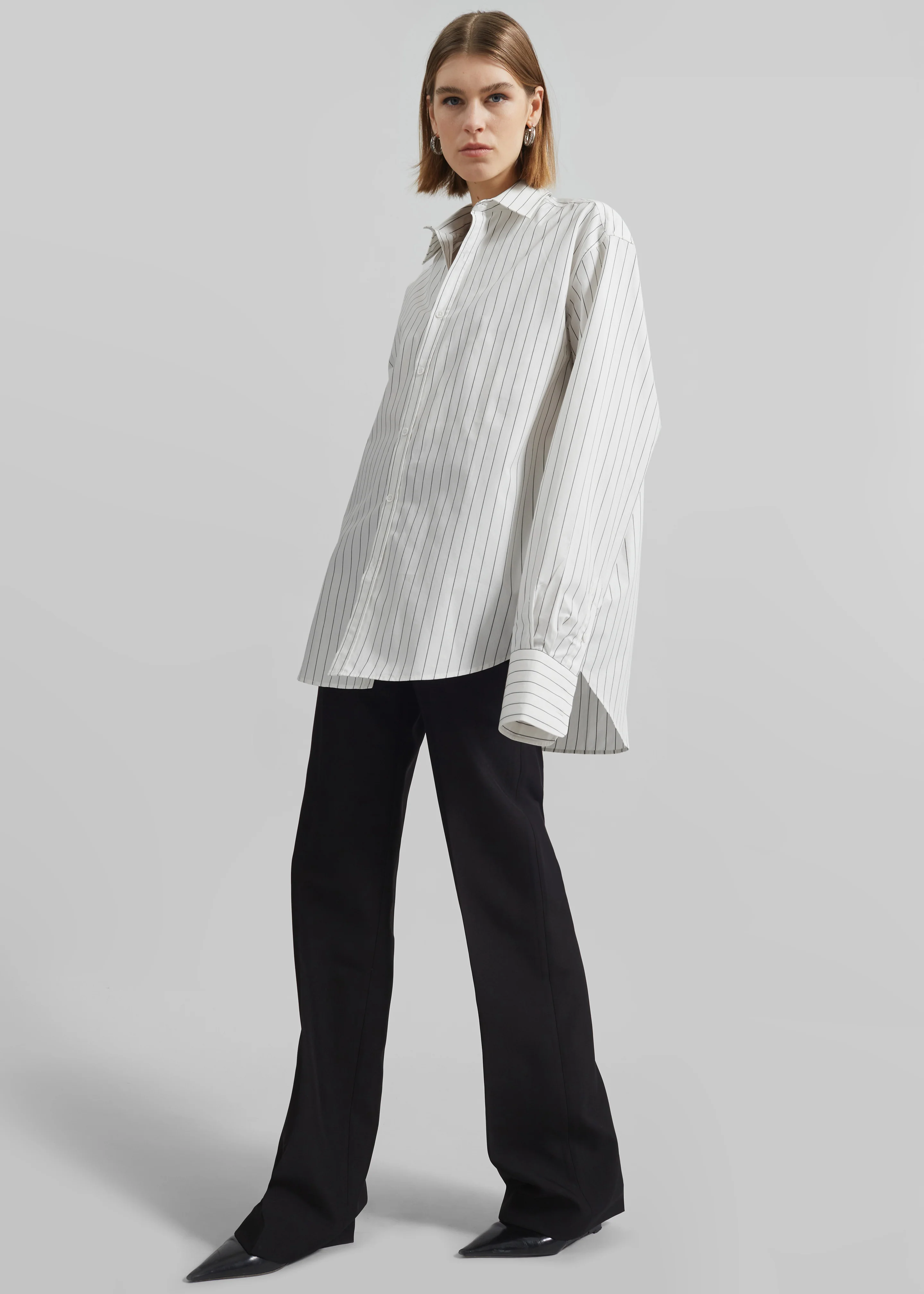 Anvers Striped Cotton Button Up Shirt - White/Black Stripe - Image 11