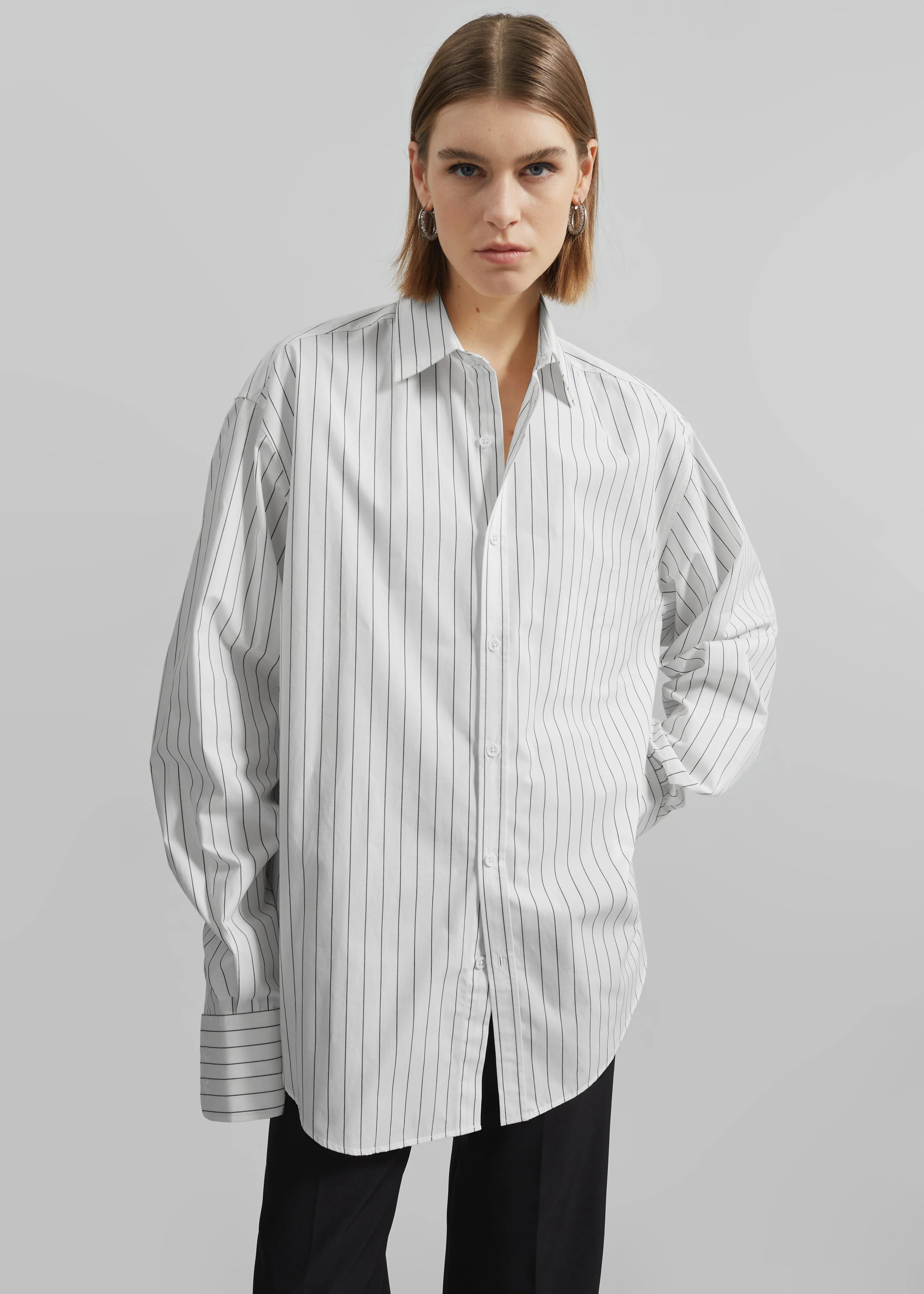 Anvers Striped Cotton Button Up Shirt - White/Black Stripe - Image 12