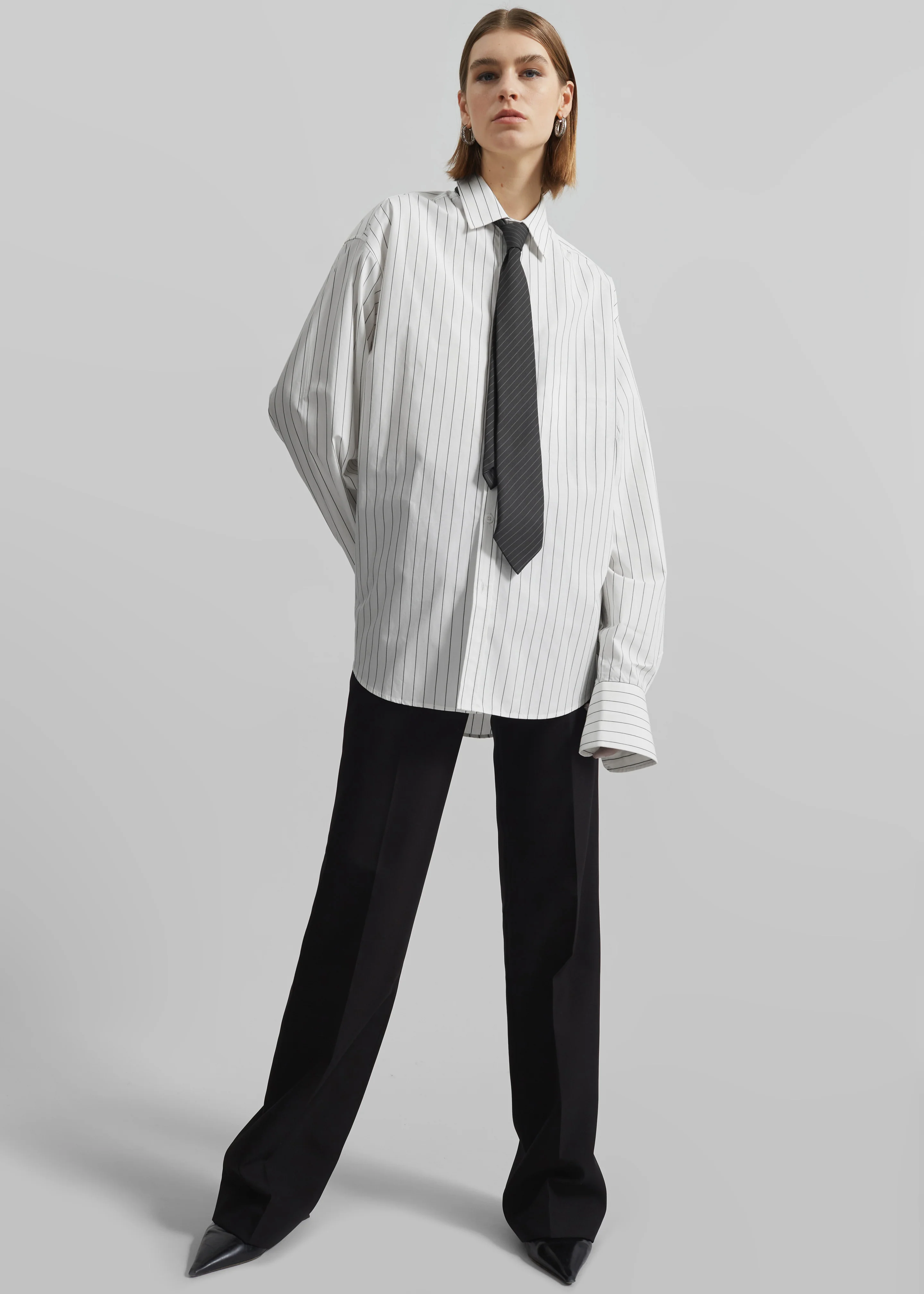 Anvers Striped Cotton Button Up Shirt - White/Black Stripe - Image 13