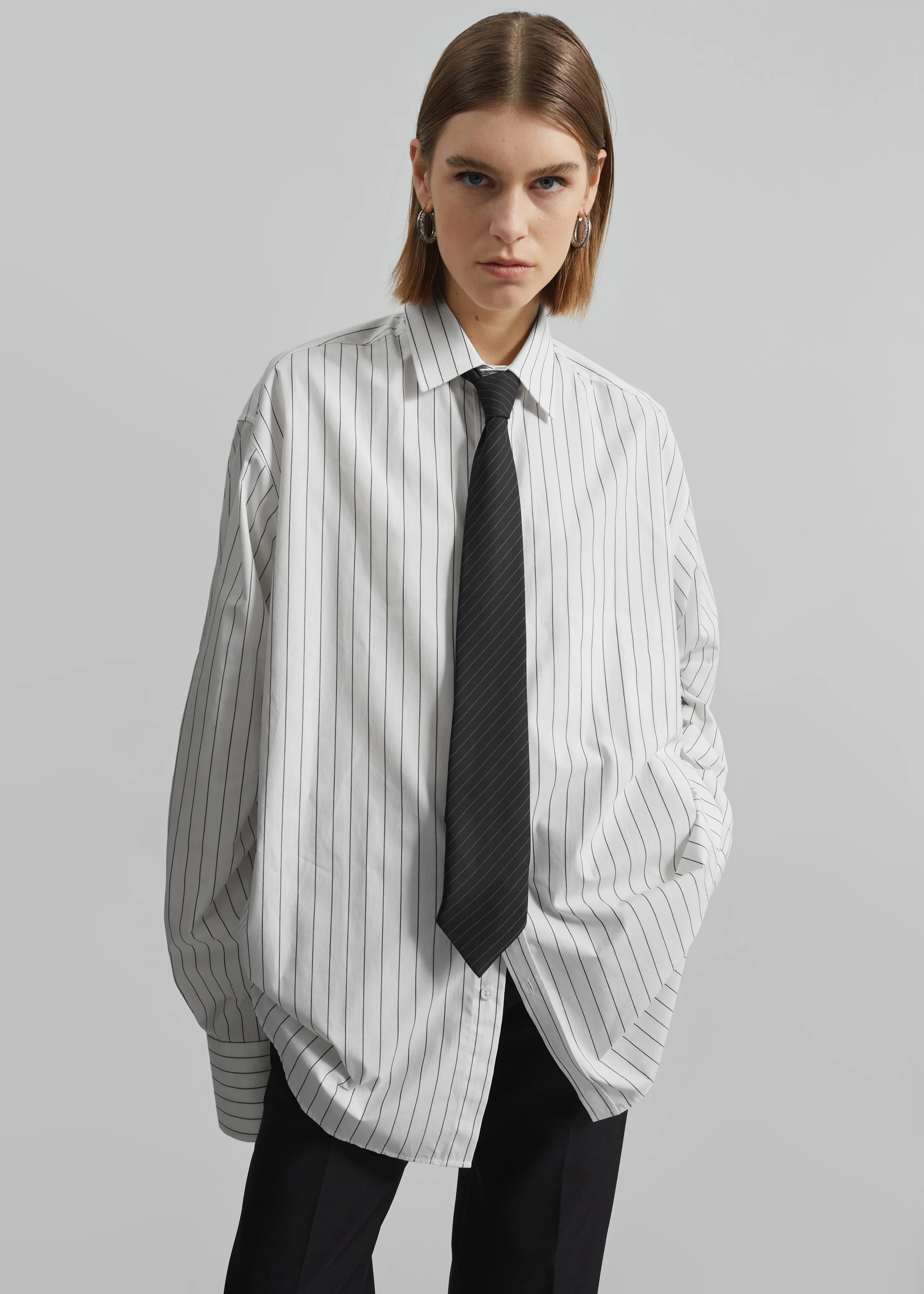 Anvers Striped Cotton Button Up Shirt - White/Black Stripe - Image 3