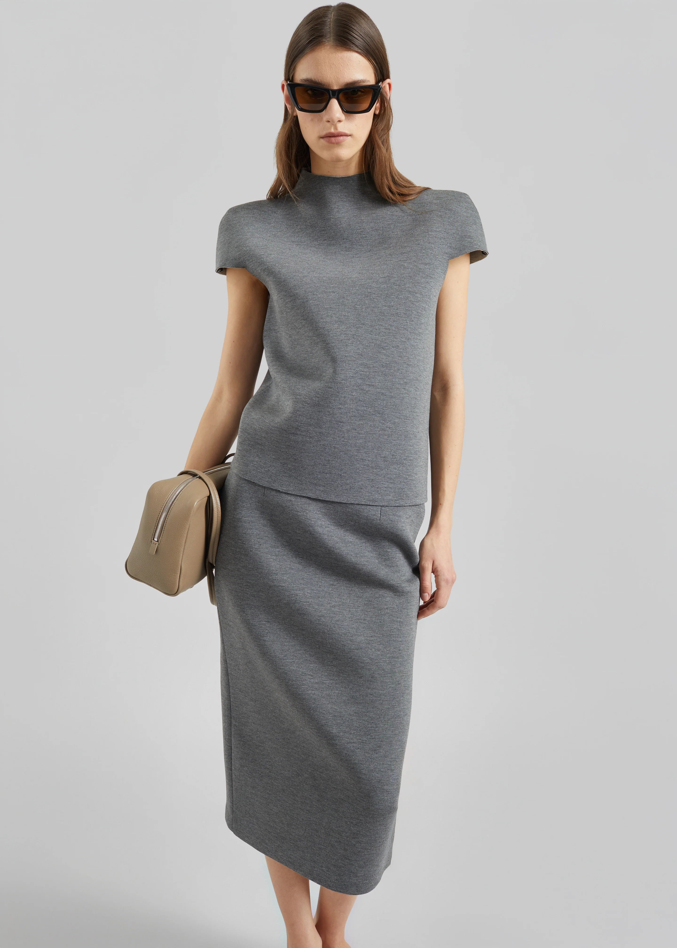 Anya Neoprene Midi Skirt - Grey Melange - Image 3