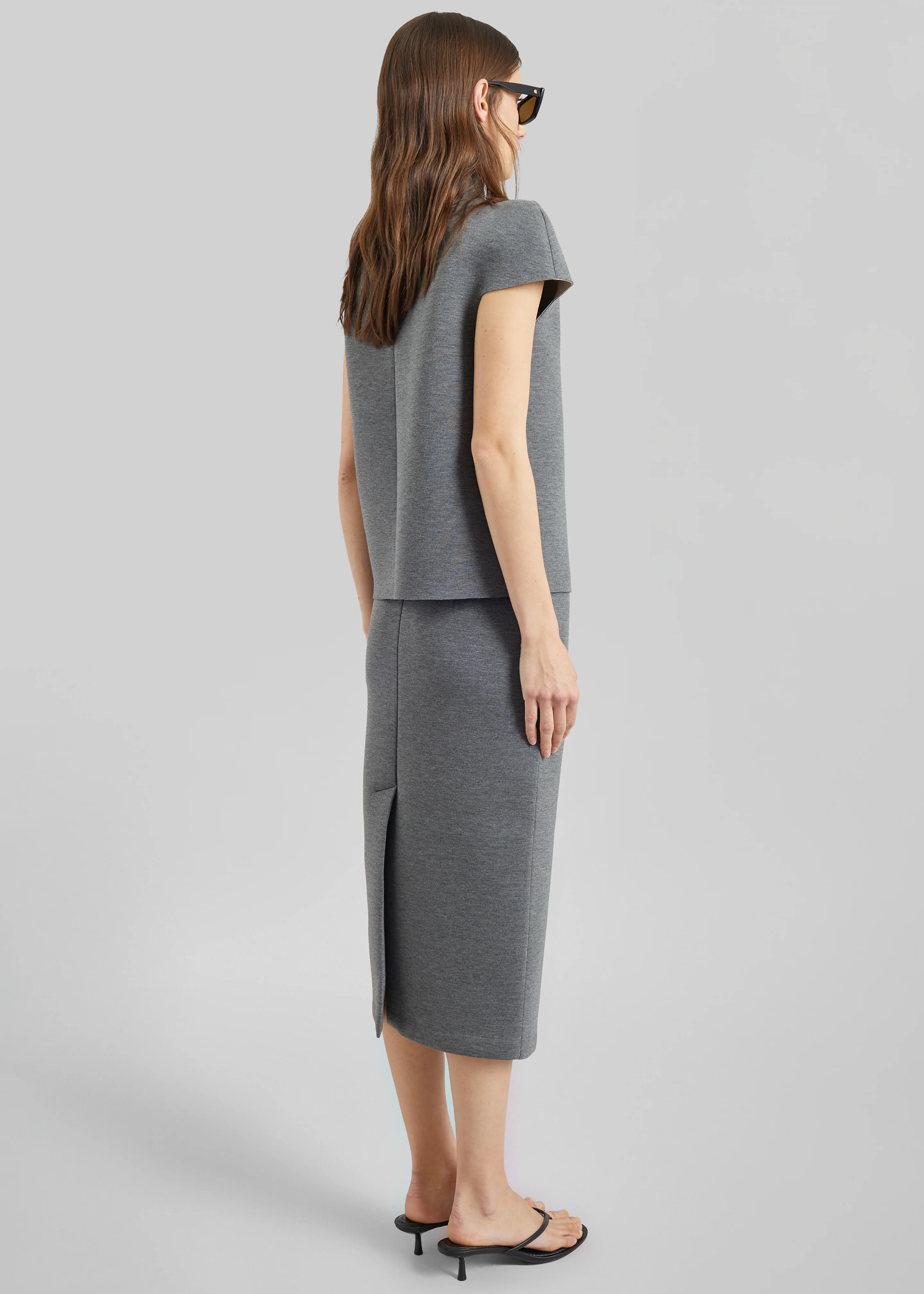 Anya Neoprene Sculpted Sleeve Top - Grey Melange - Image 6