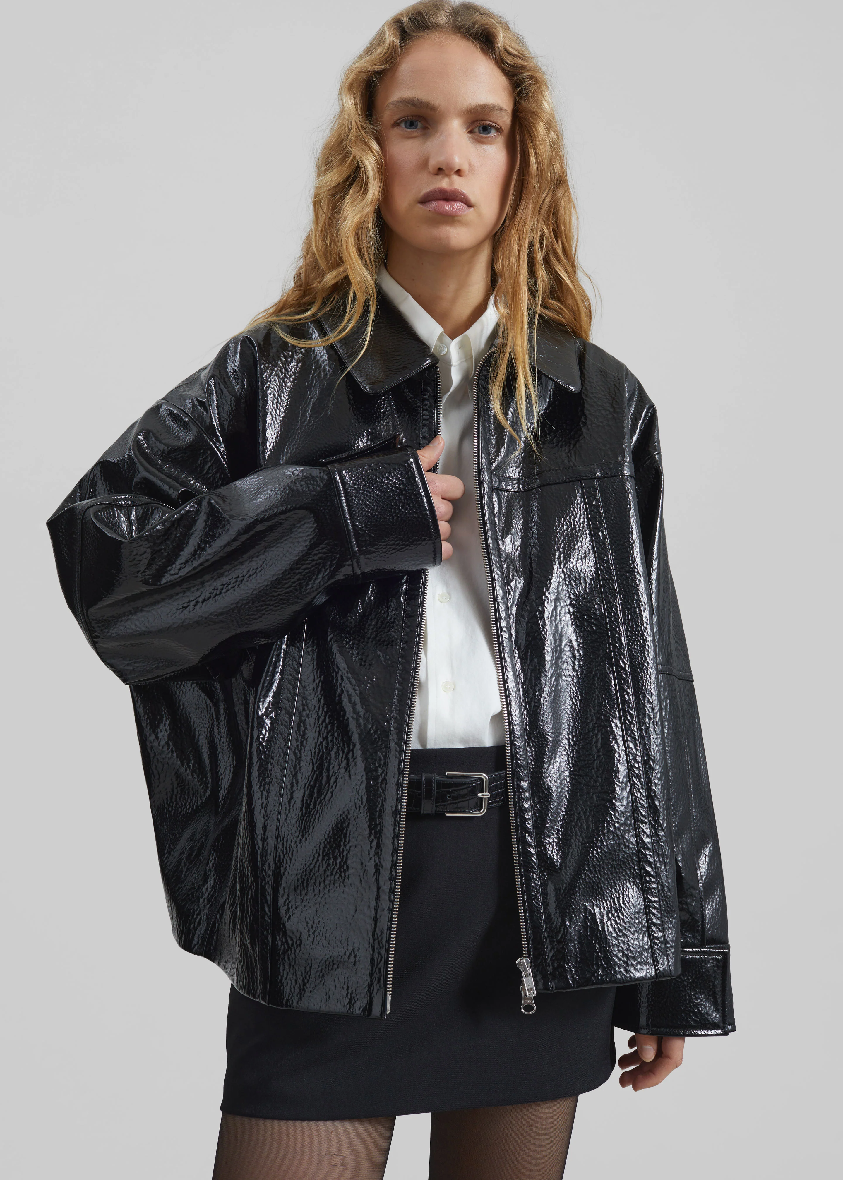 Arbor Crackled Faux Leather Jacket - Black - Image 5