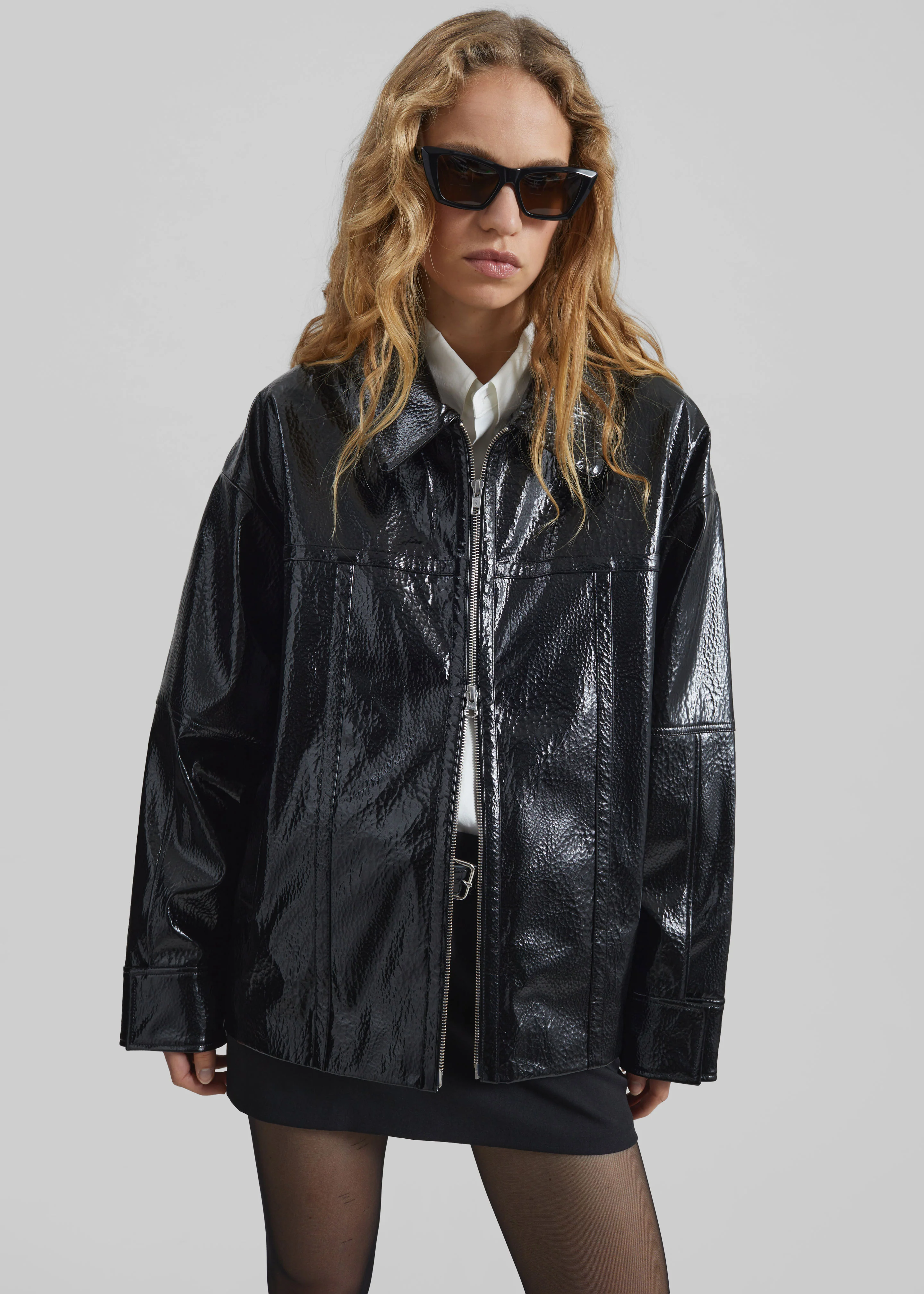 Arbor Crackled Faux Leather Jacket - Black - Image 8