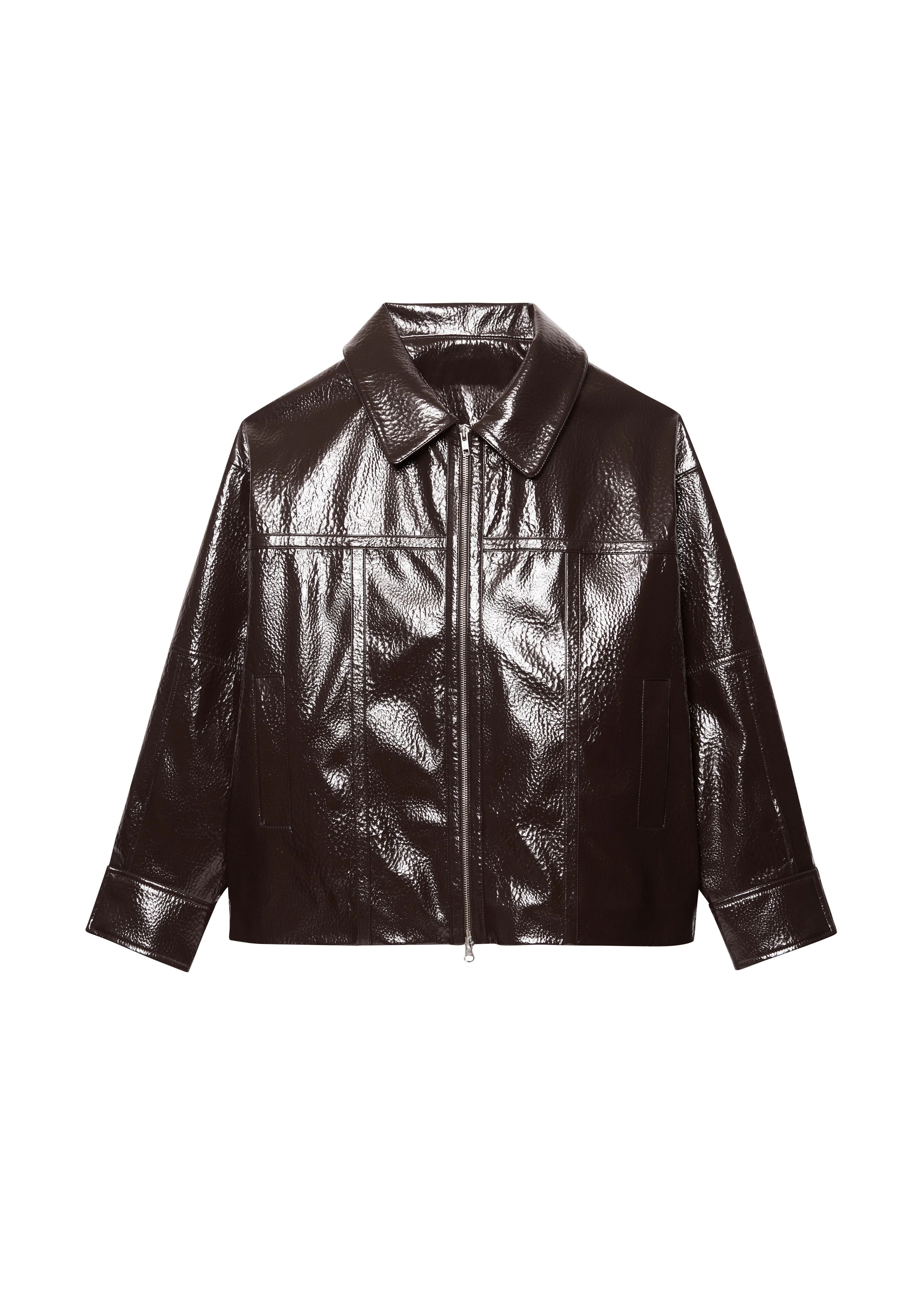 Arbor Crackled Faux Leather Jacket - Brown - Image 11