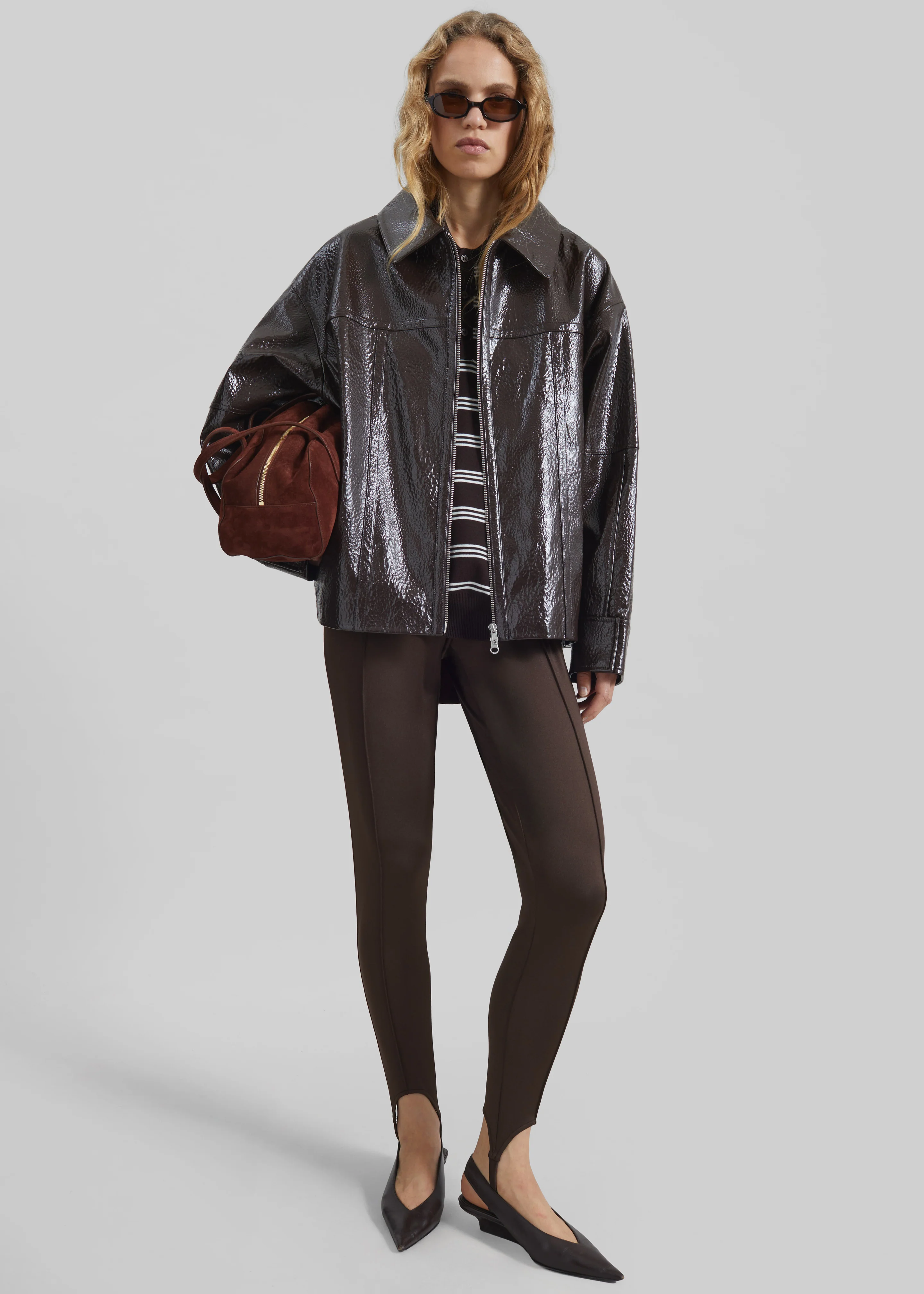 Arbor Crackled Faux Leather Jacket - Brown - Image 5