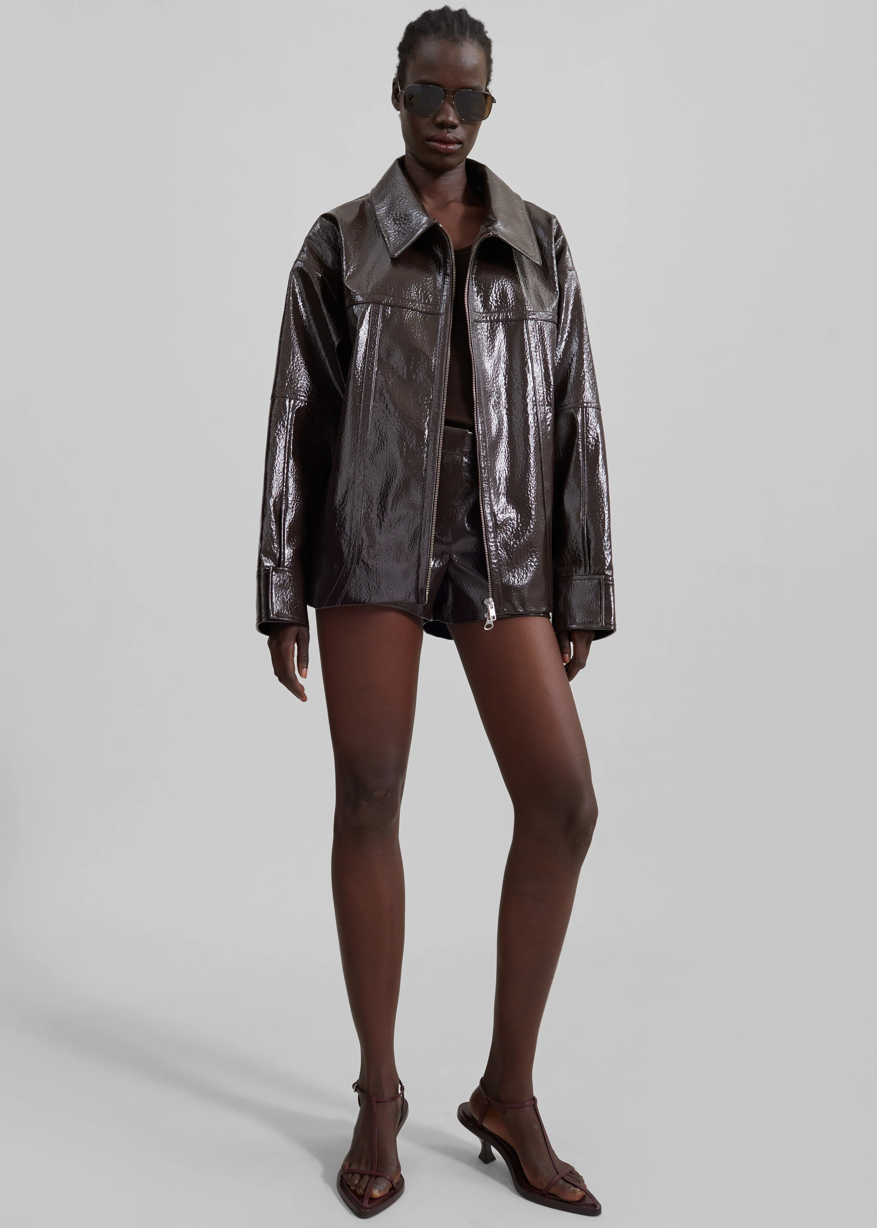 Arbor Crackled Faux Leather Jacket - Brown - Image 6