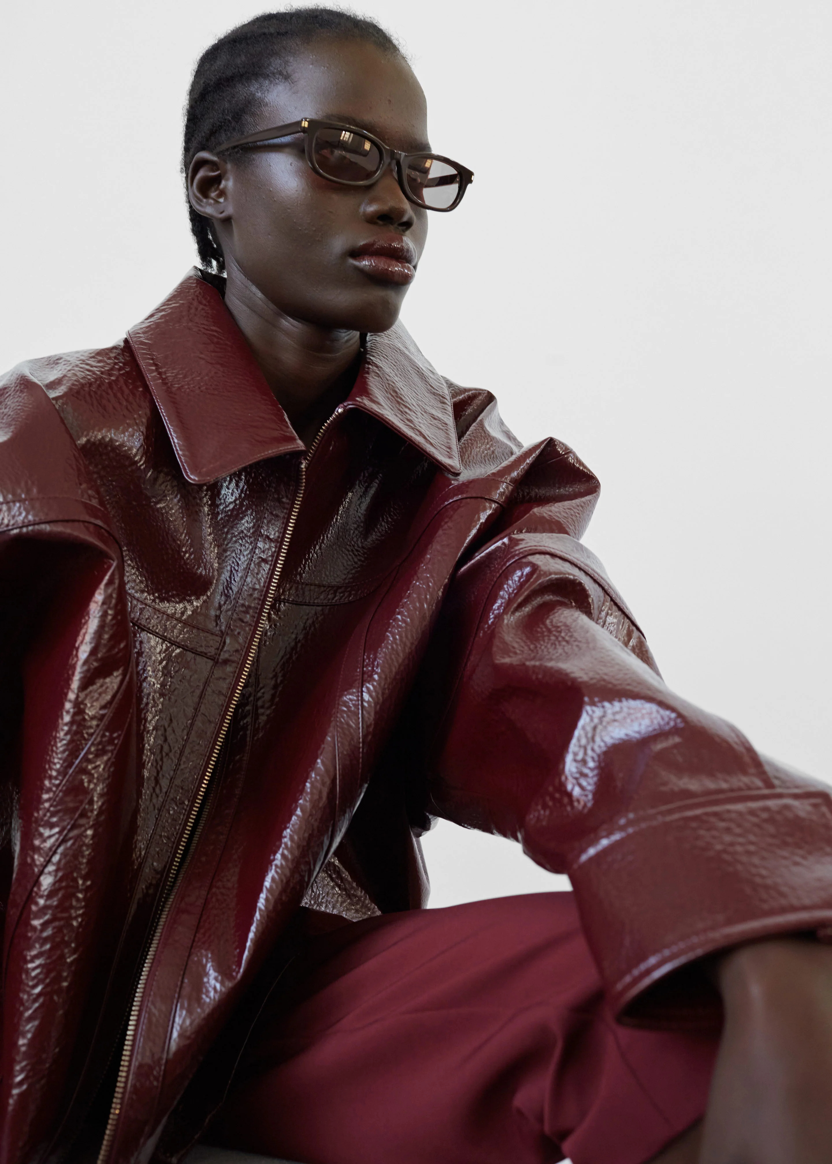 Arbor Crackled Faux Leather Jacket - Burgundy - Image 11