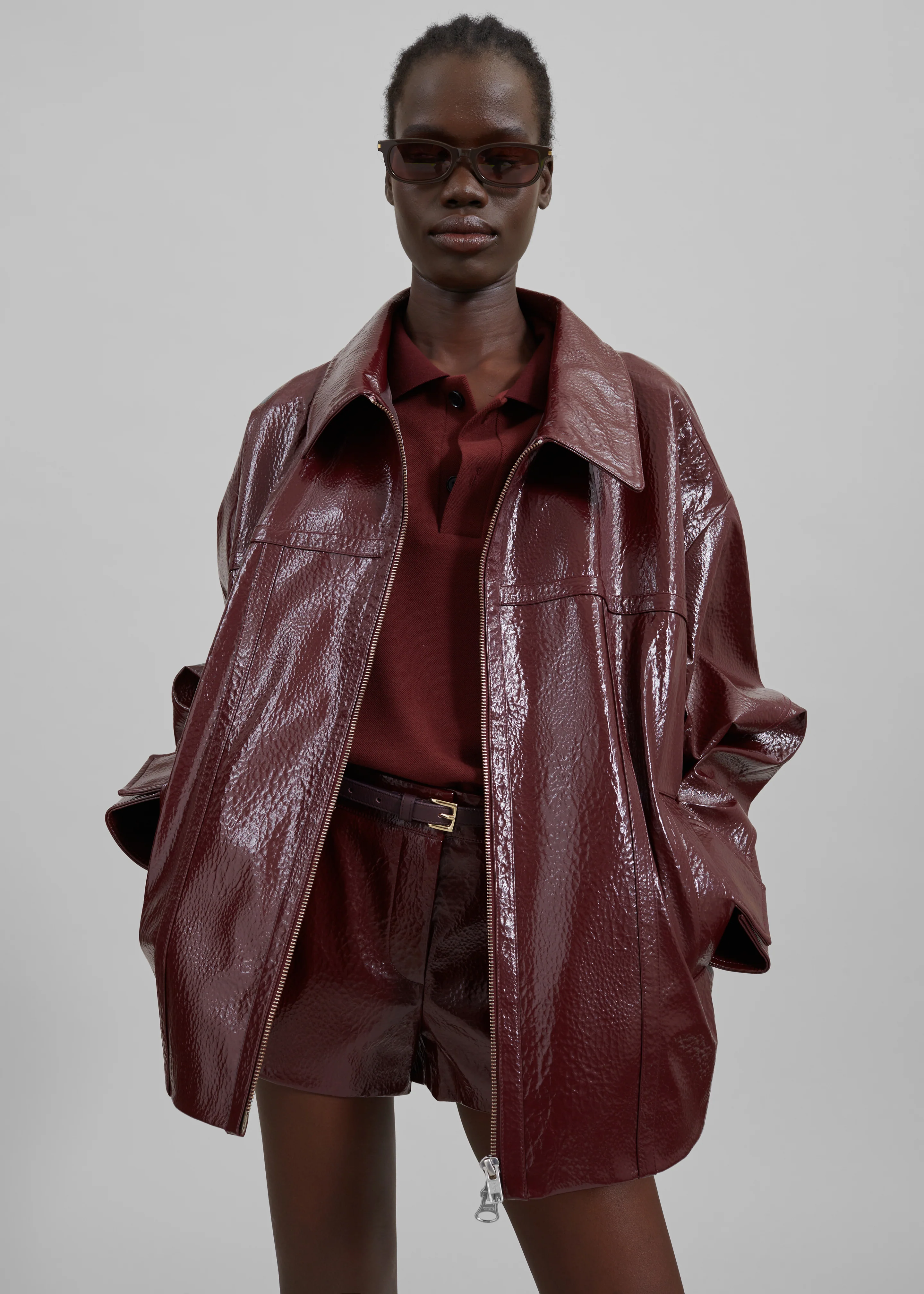 Arbor Crackled Faux Leather Jacket - Burgundy - Image 2