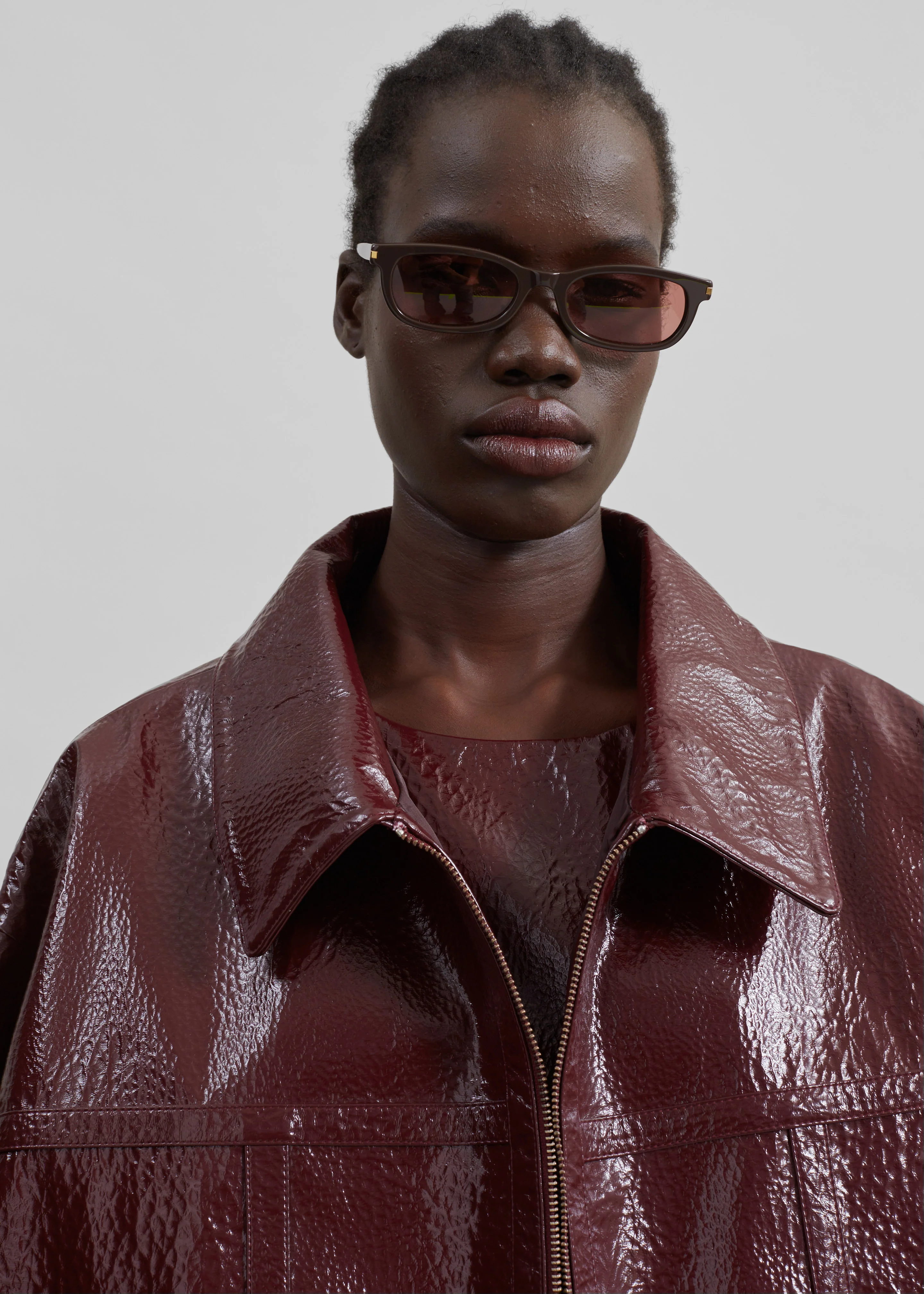 Arbor Crackled Faux Leather Jacket - Burgundy - Image 5
