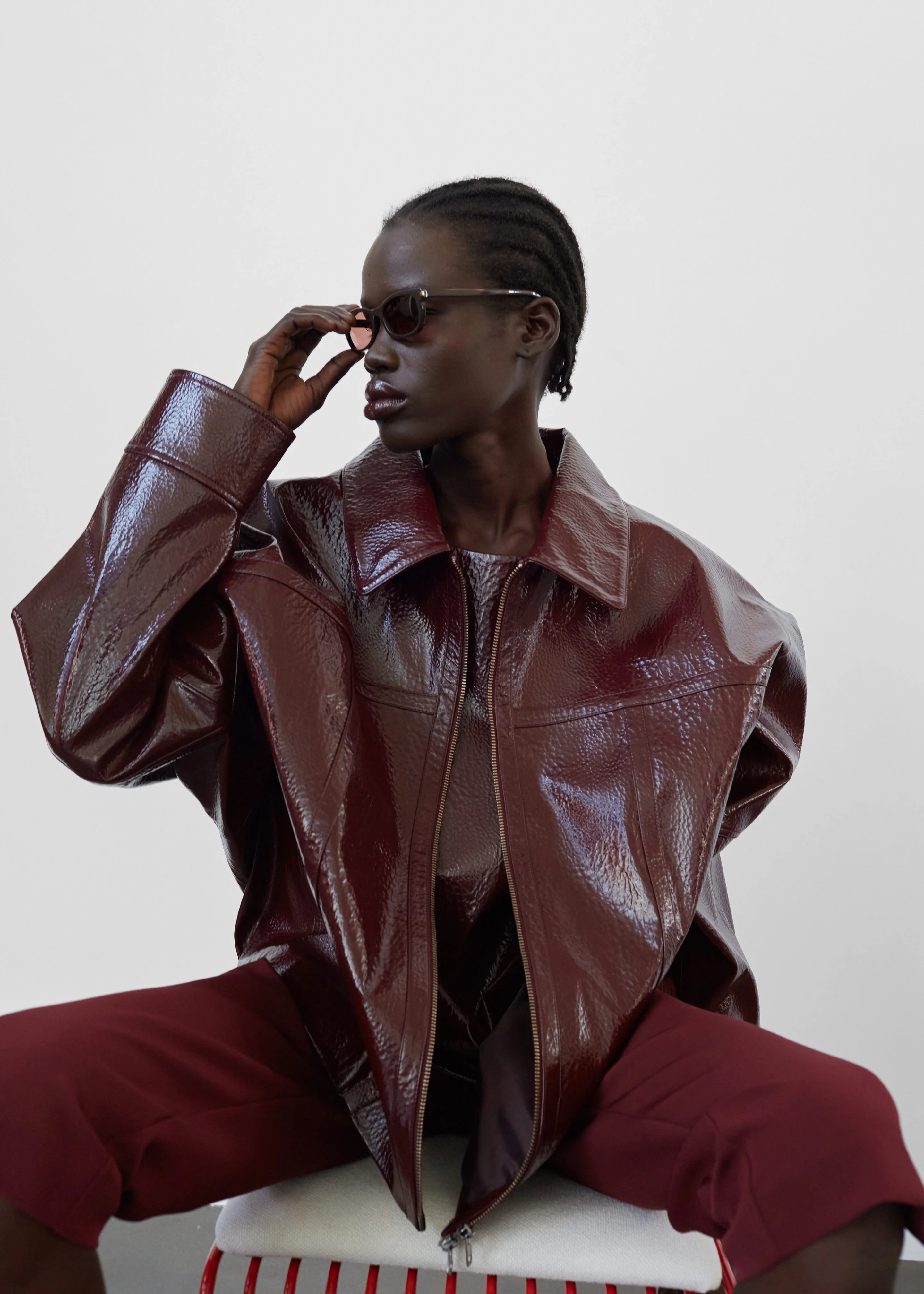 Arbor Crackled Faux Leather Jacket - Burgundy - Image 7