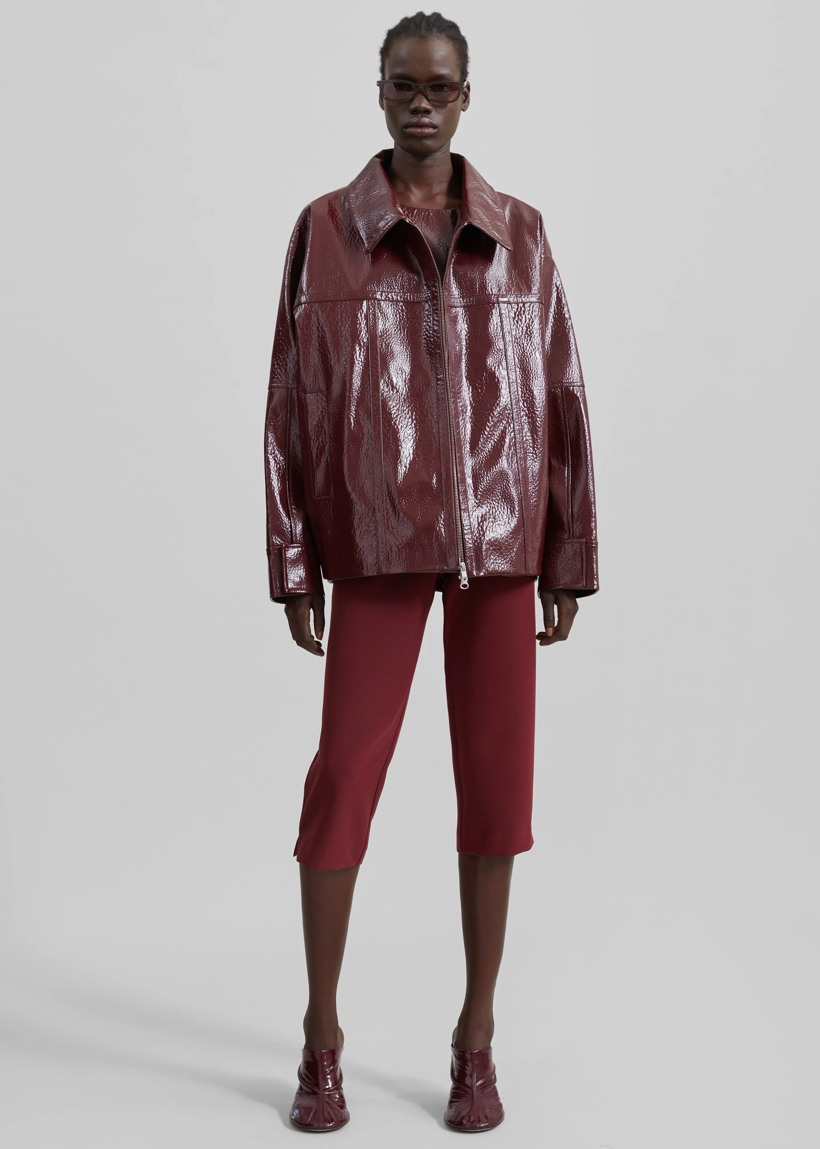 Arbor Crackled Faux Leather Jacket - Burgundy - Image 8