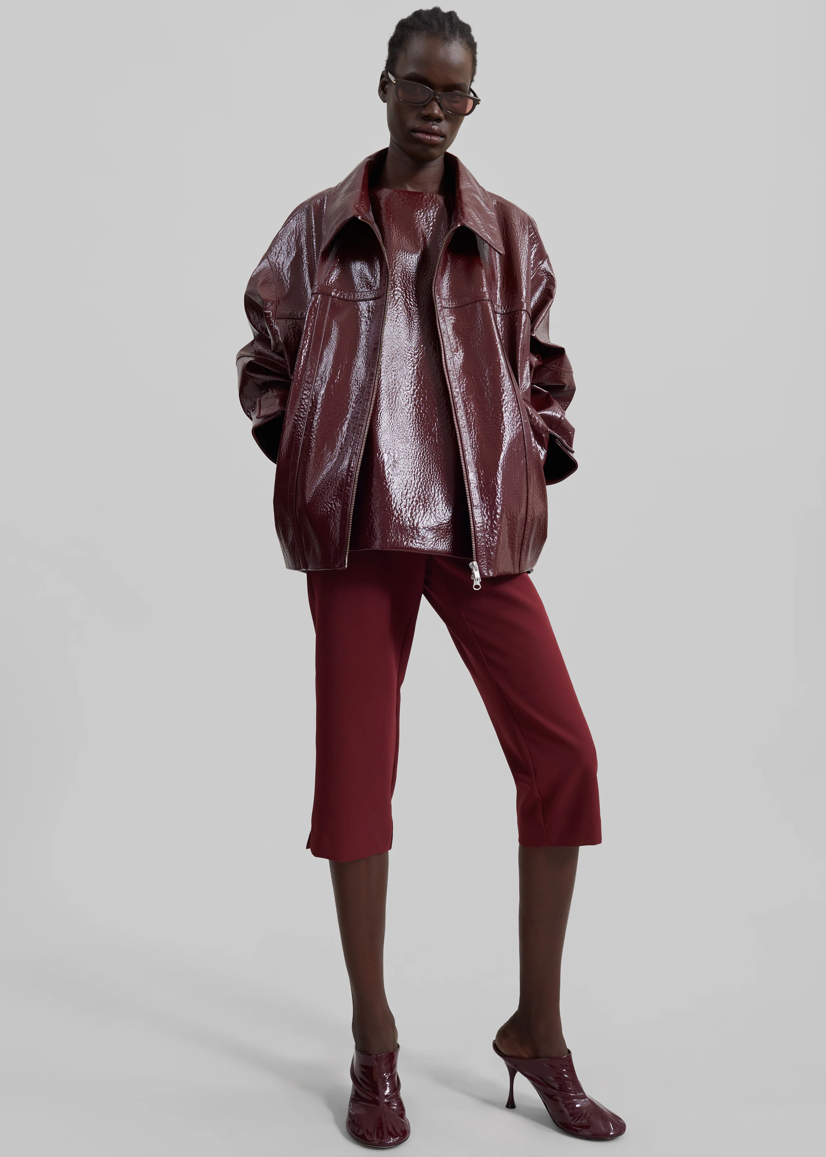 Arbor Crackled Faux Leather Jacket - Burgundy - Image 9