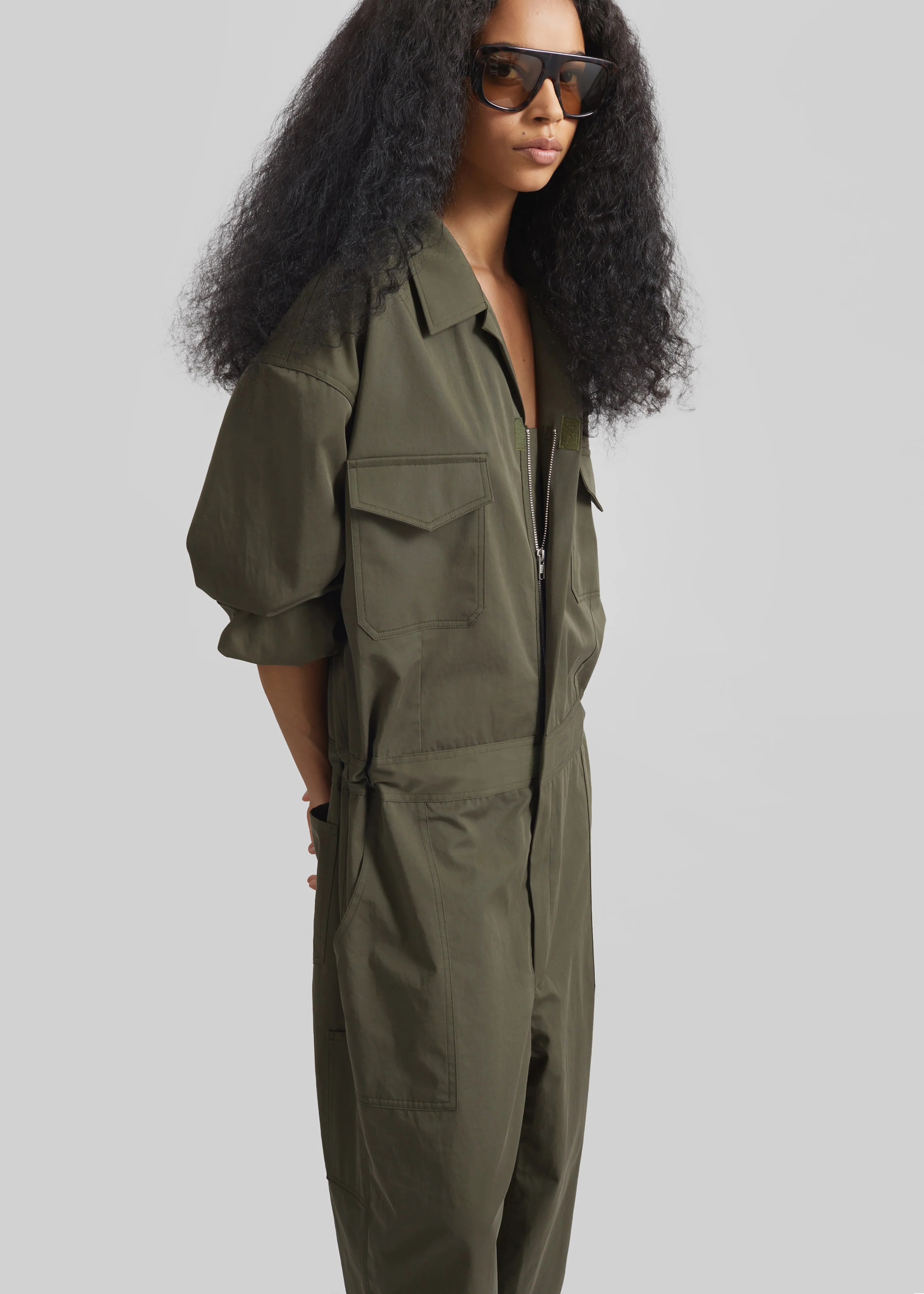 Ardea Cotton Utility Jumpsuit - Dark Olive - Image 4