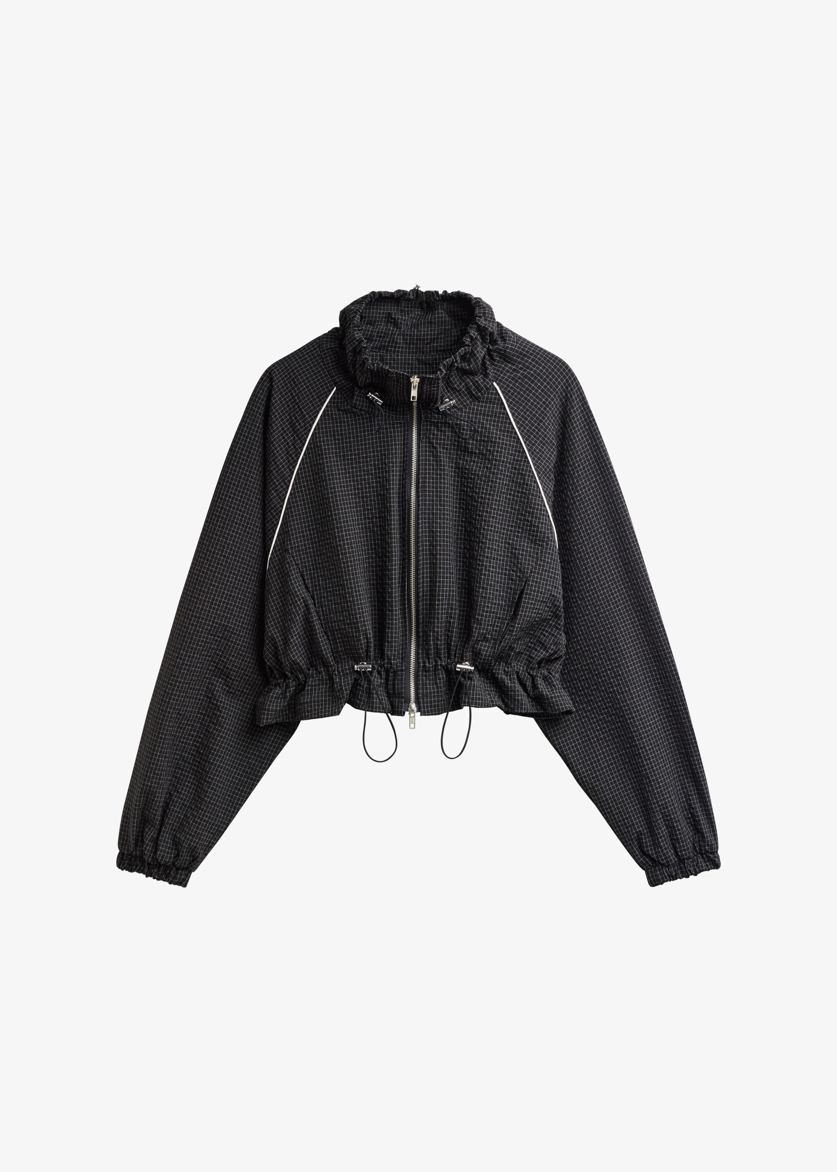 Arizona Seersucker Drawstring Track Jacket - Checked Black - Image 11