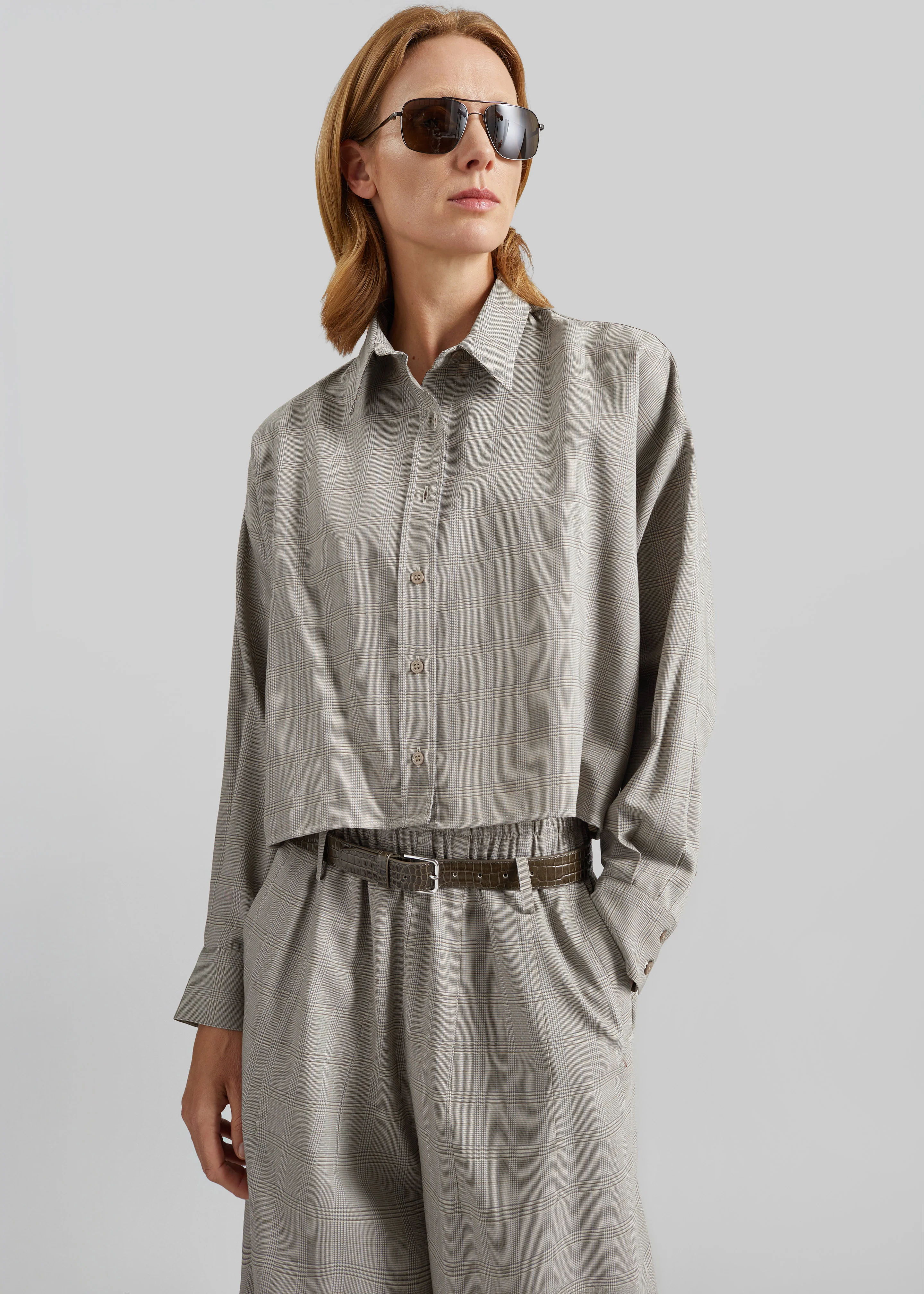 Arlen Boxy Shirt - Beige Glen Plaid - Image 8