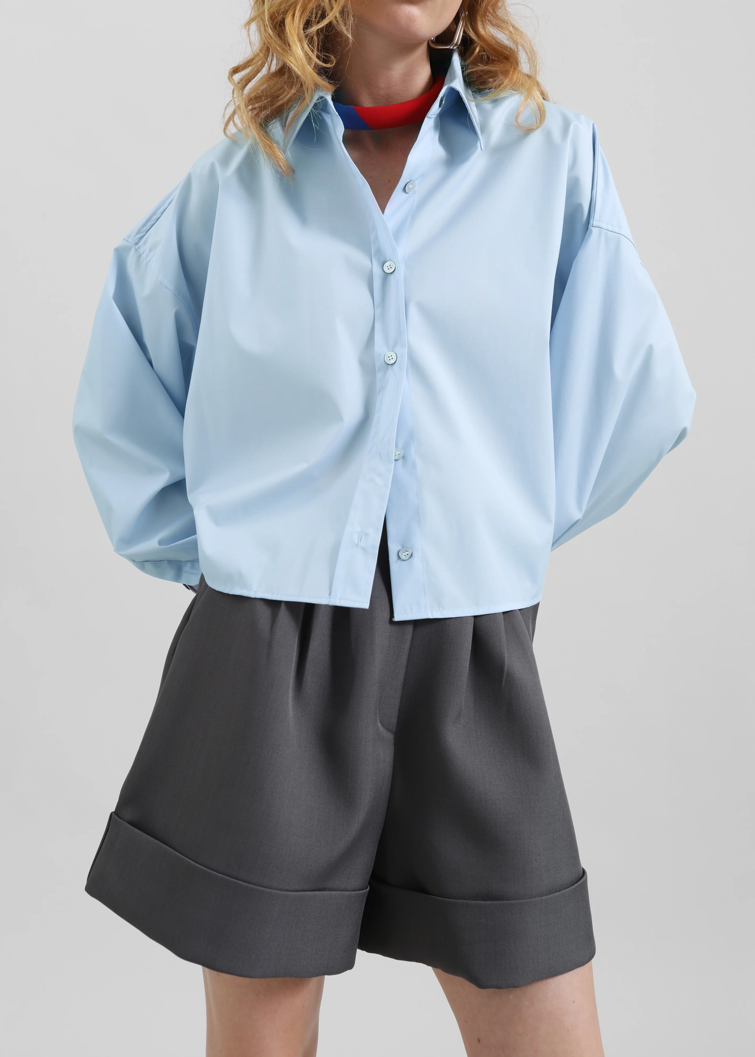 Arlen Cotton Boxy Shirt - Light Blue - Image 2
