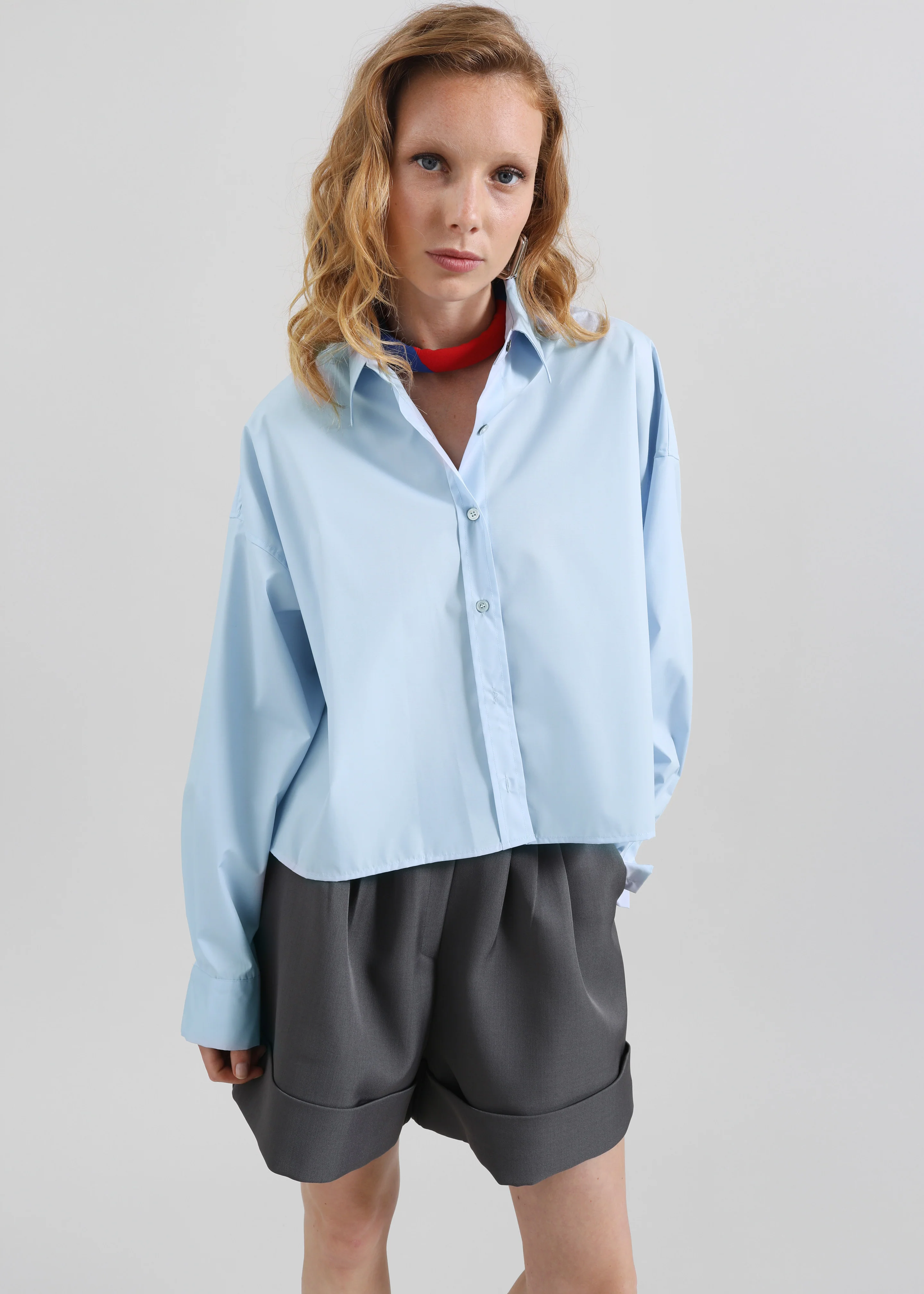 Arlen Cotton Boxy Shirt - Light Blue - Image 5