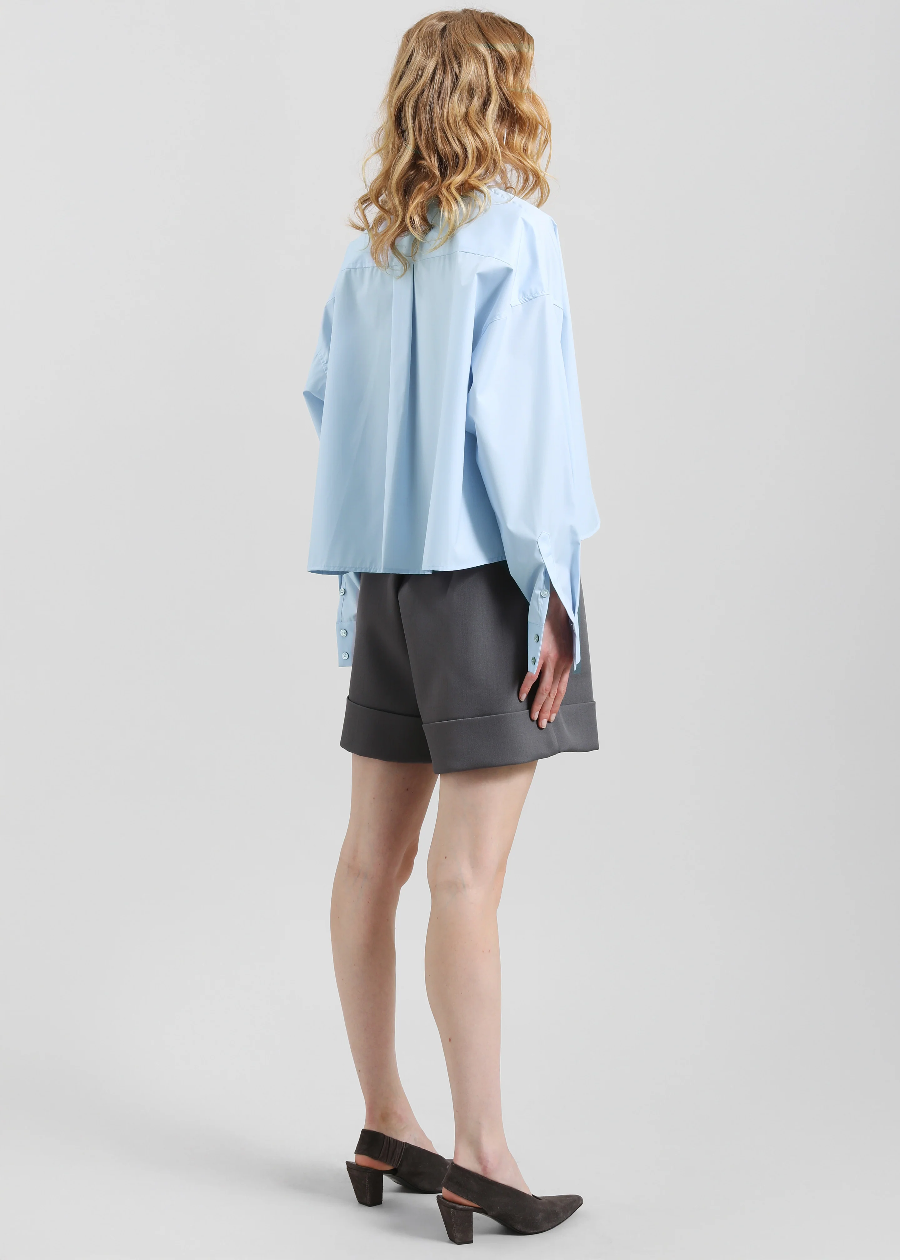 Arlen Cotton Boxy Shirt - Light Blue - Image 7
