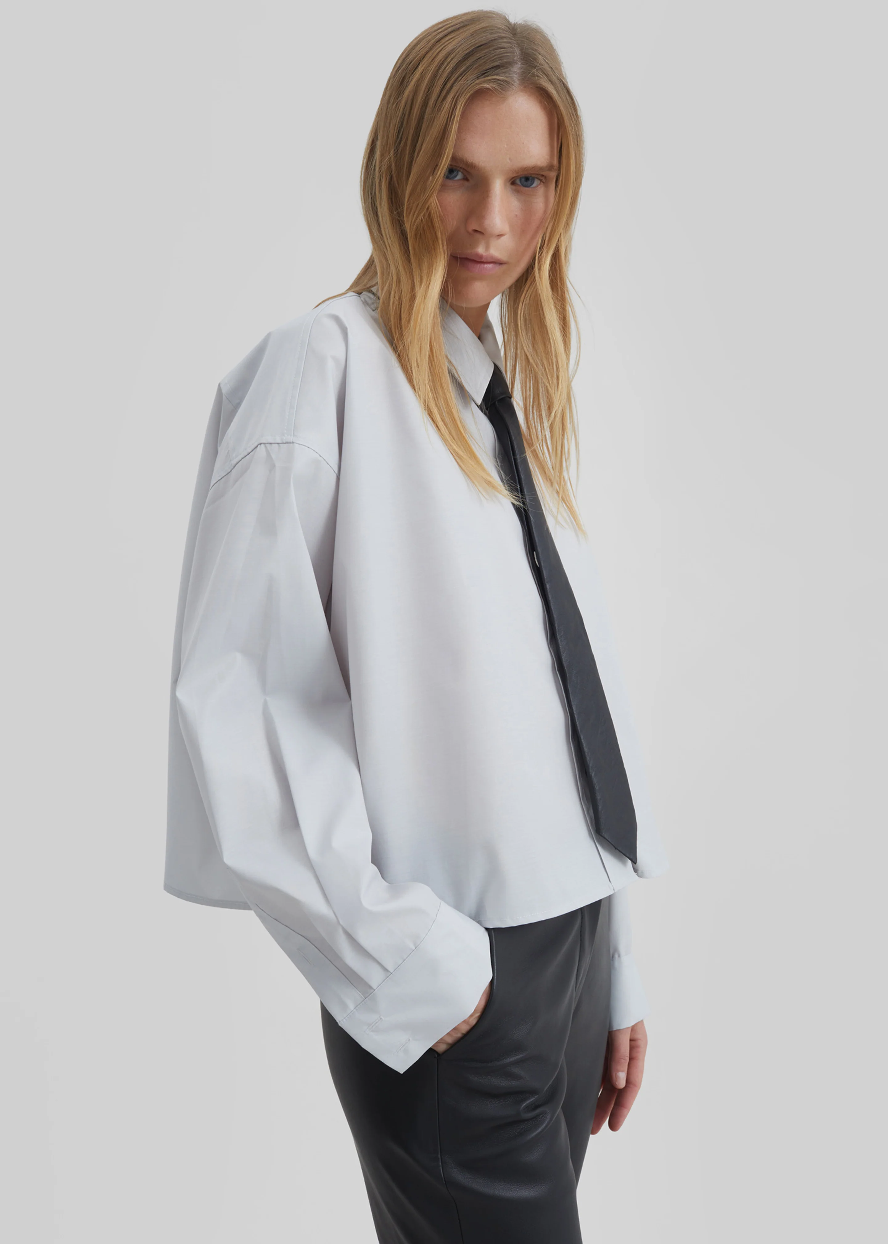 Arlen Cotton Boxy Shirt - Slate Grey - Image 4