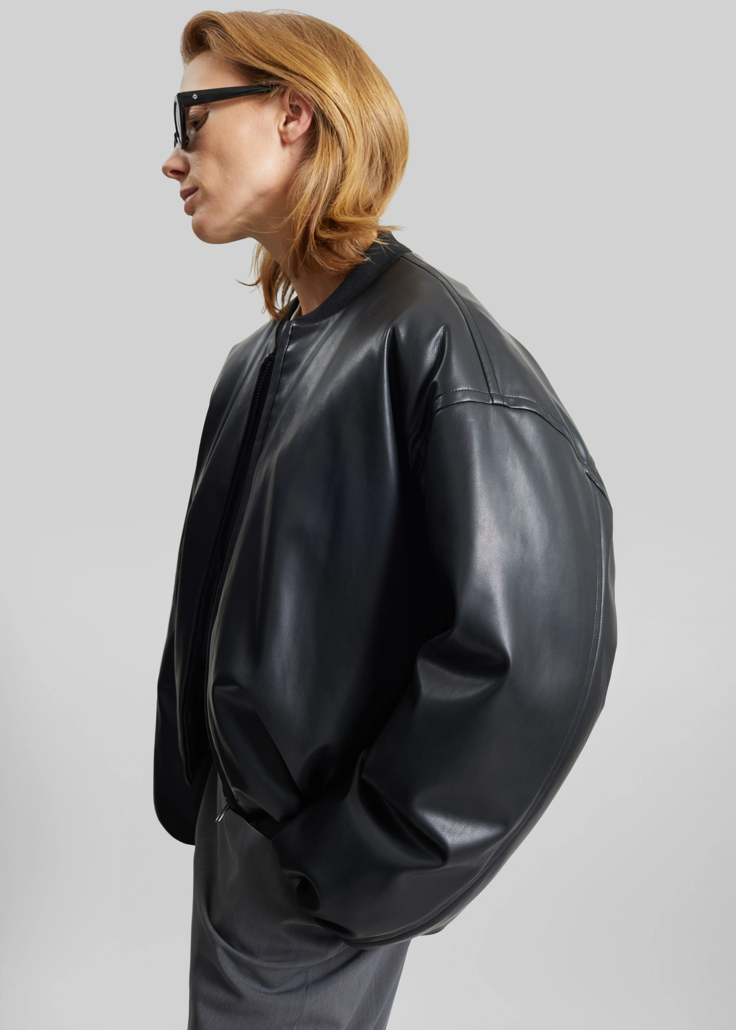 Arolla Faux Leather Draped Jacket - Black - Image 6
