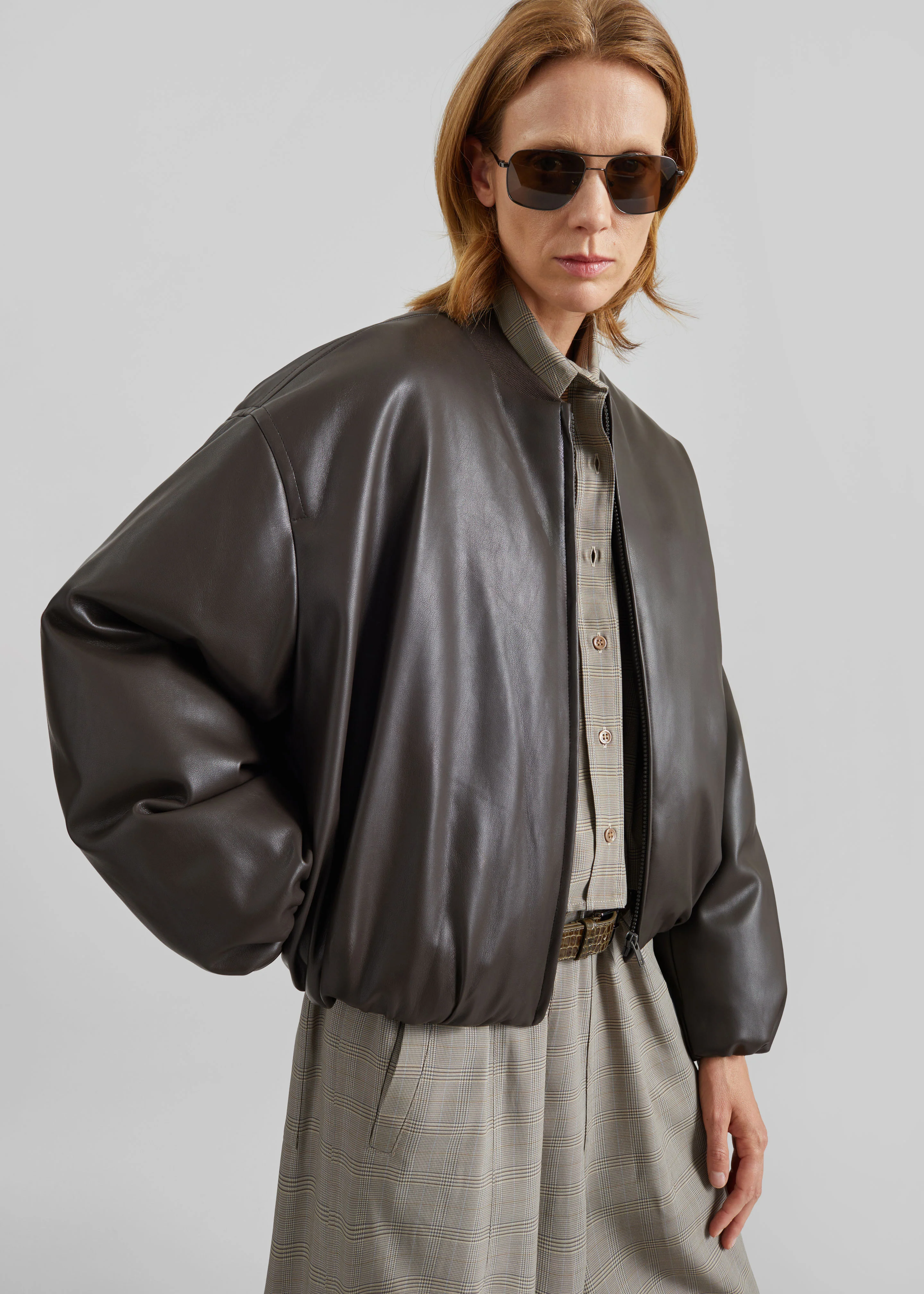 Arolla Faux Leather Draped Jacket - Brown