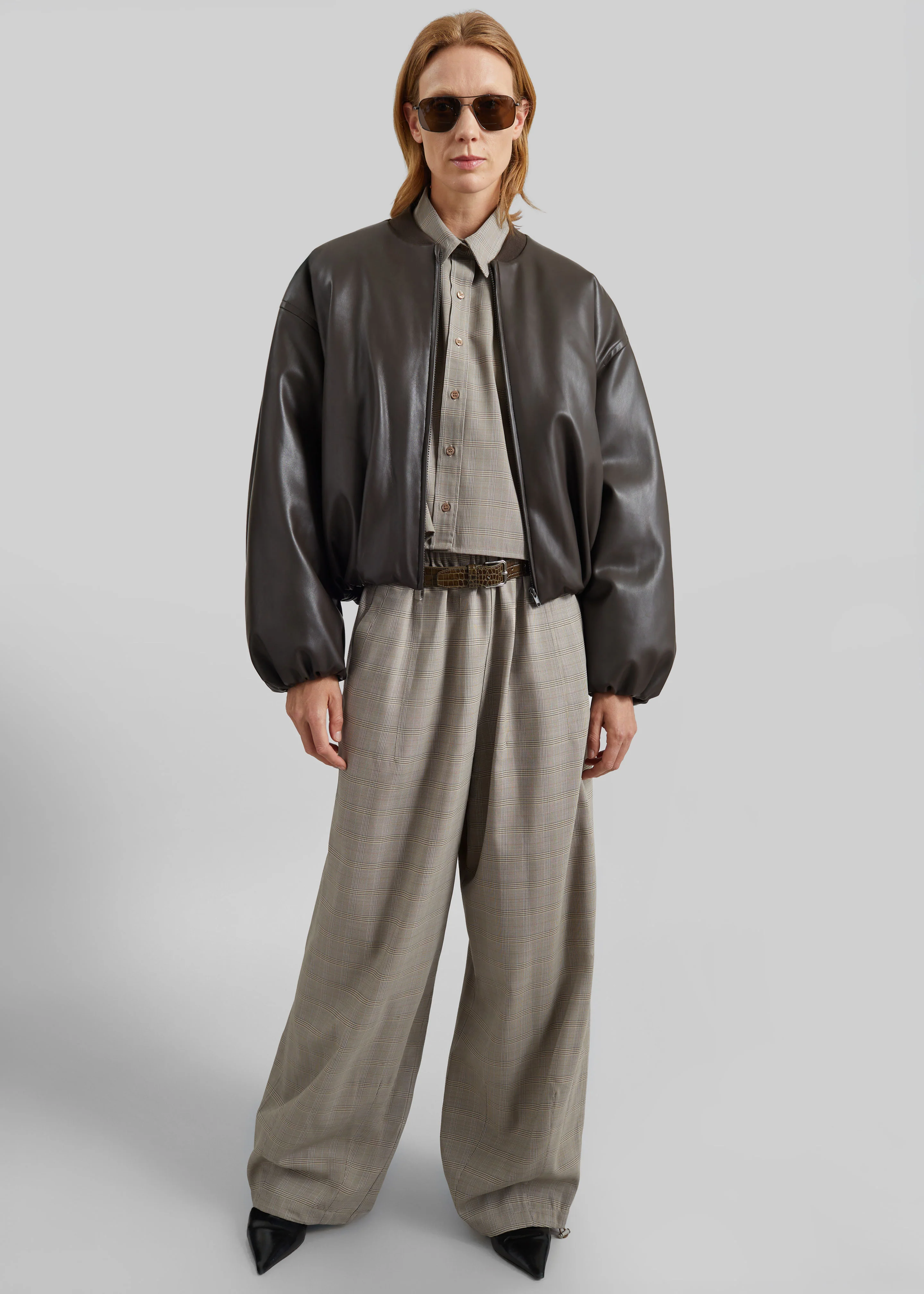 Arolla Faux Leather Draped Jacket - Brown - Image 2