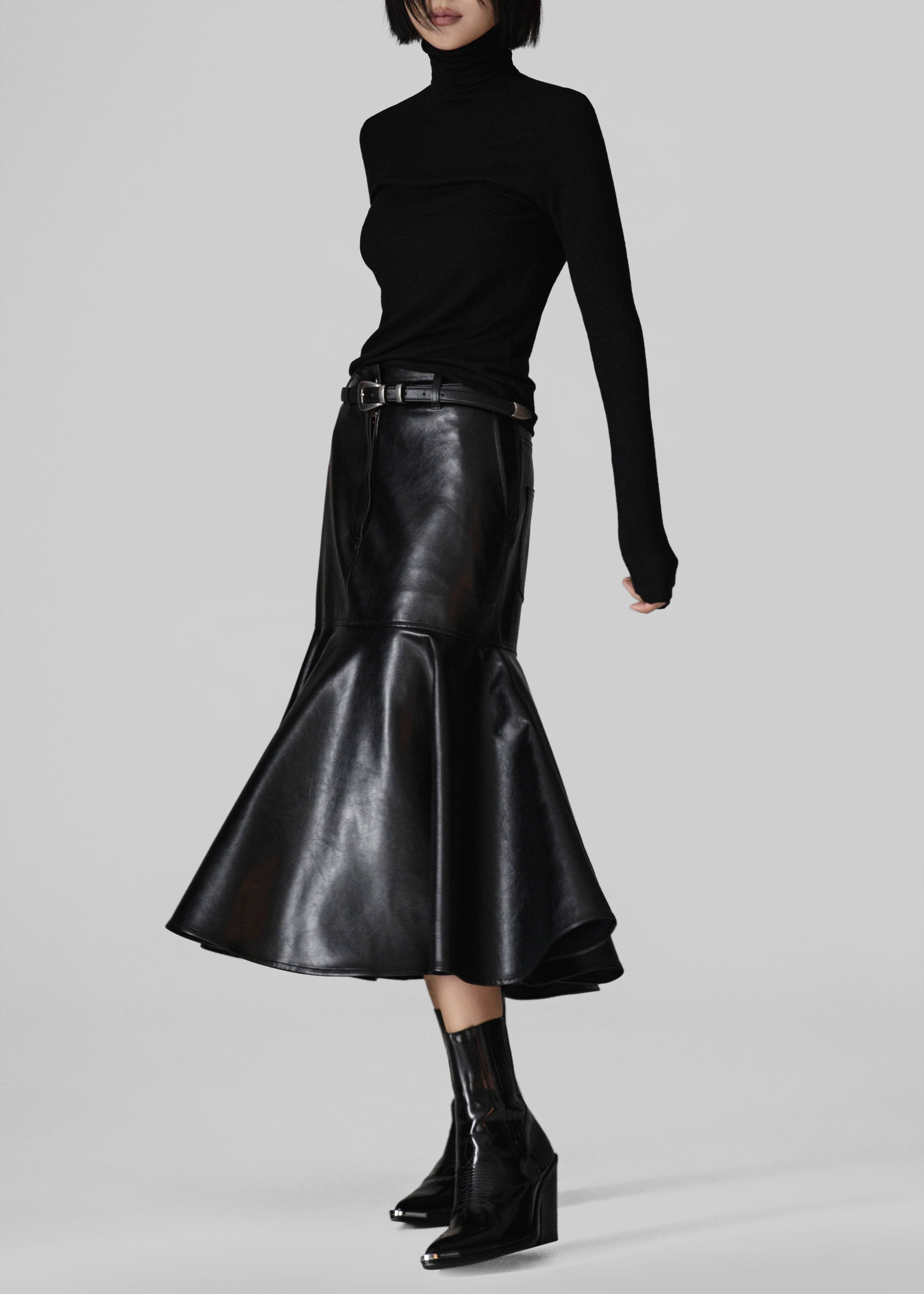 Arvika Faux Leather Mermaid Skirt - Black - Image 4
