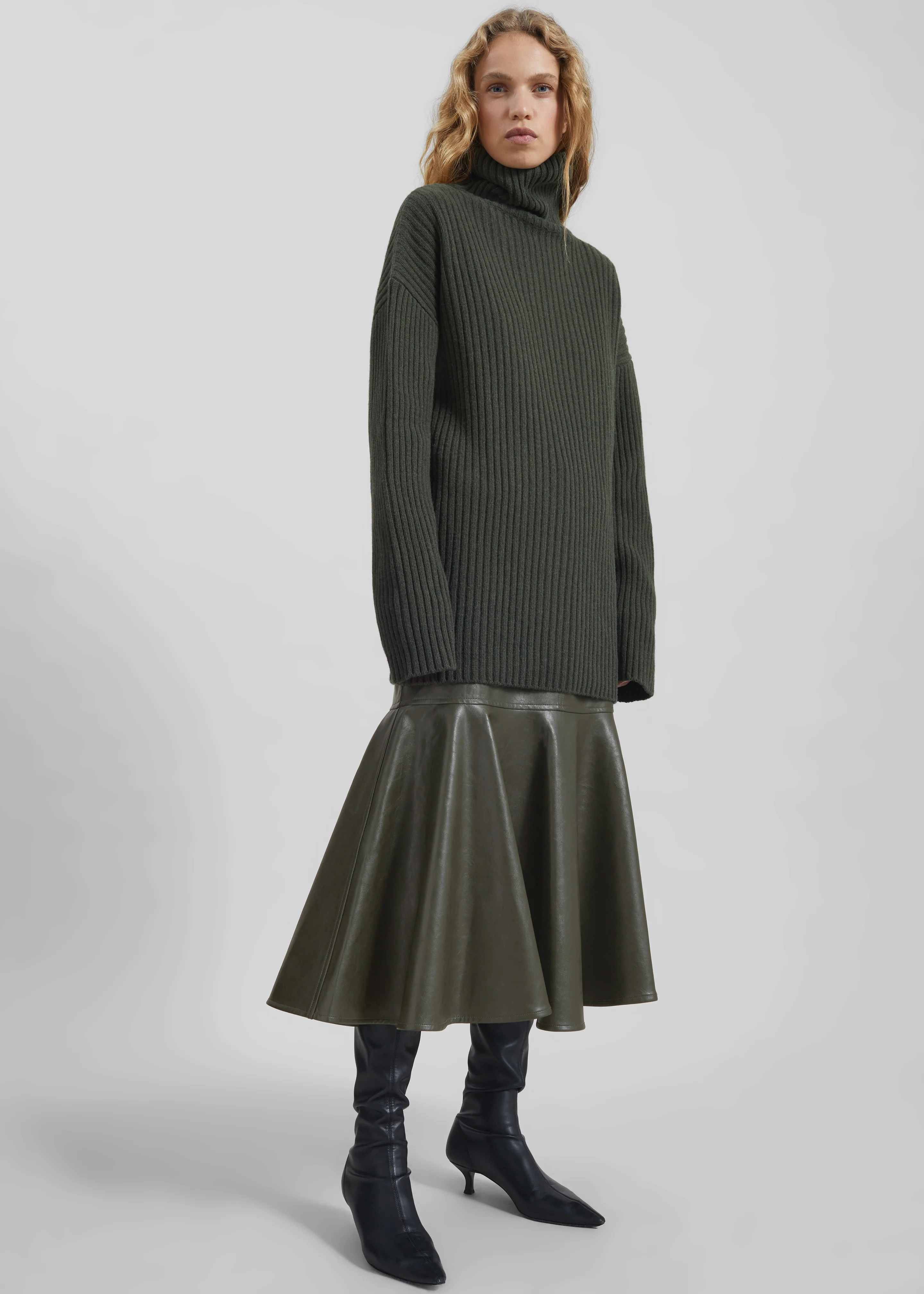 Arvika Faux Leather Mermaid Skirt - Dark Olive - Image 3