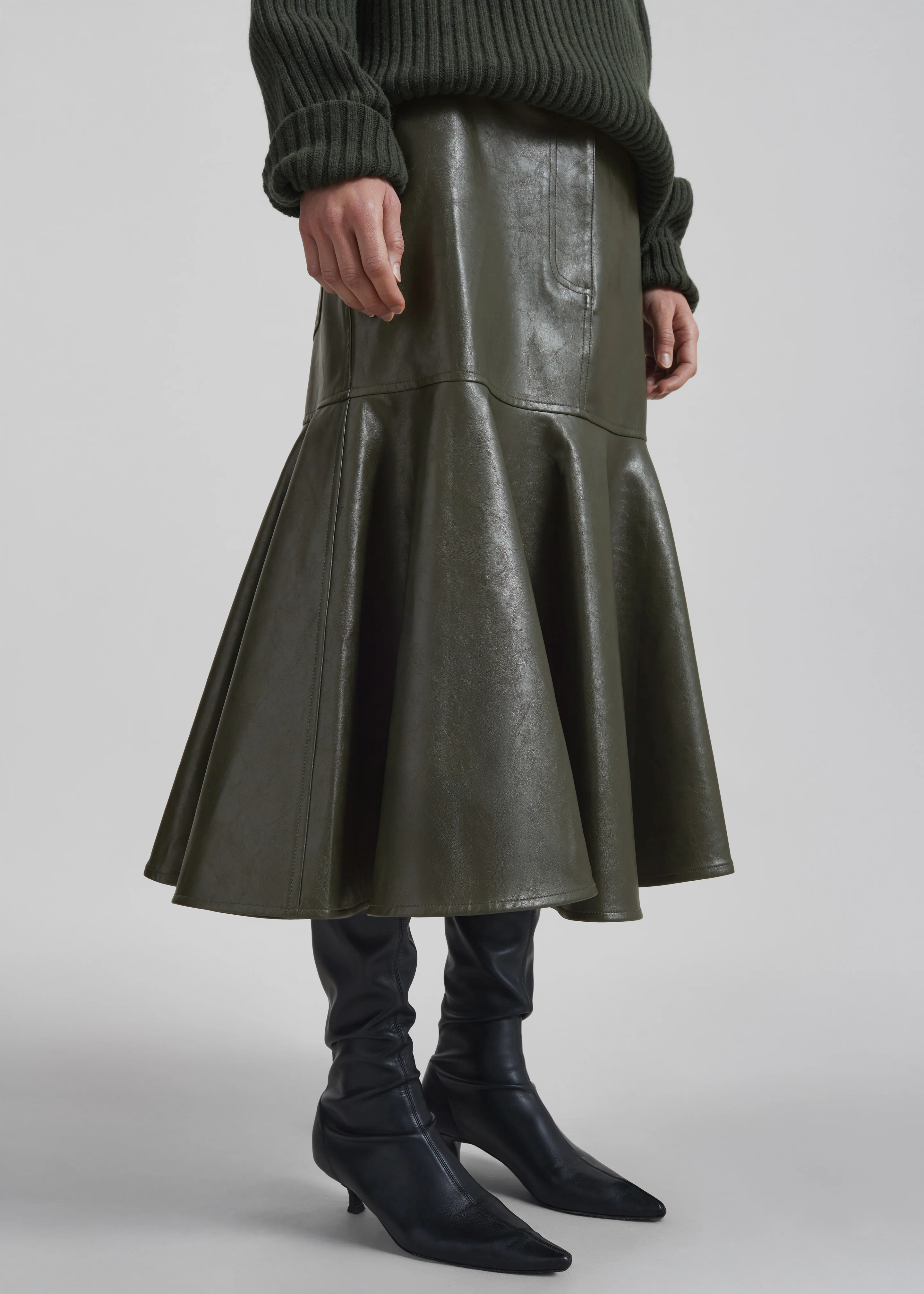 Arvika Faux Leather Mermaid Skirt - Dark Olive - Image 4