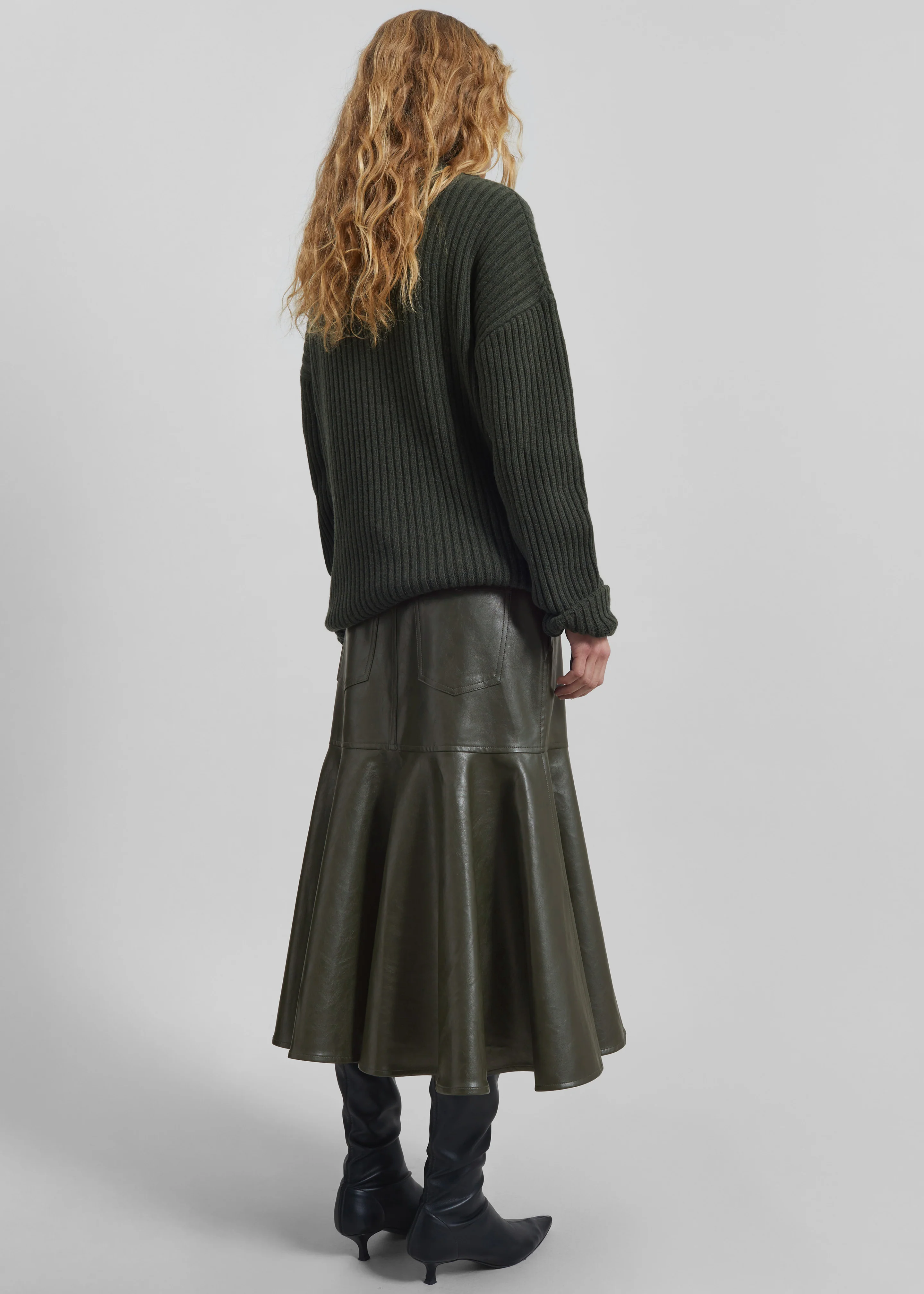Arvika Faux Leather Mermaid Skirt - Dark Olive - Image 6