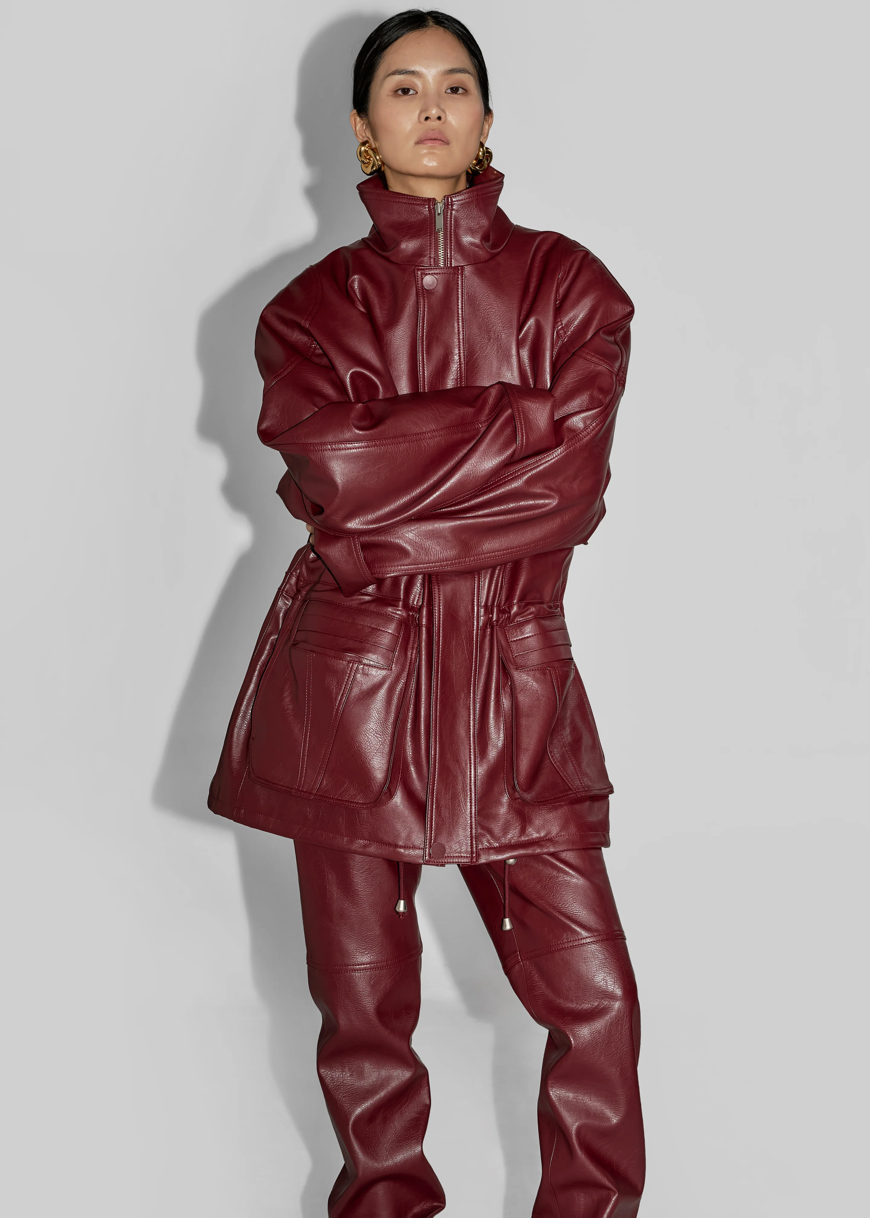 Ascona Faux Leather Jacket - Burgundy - Image 6