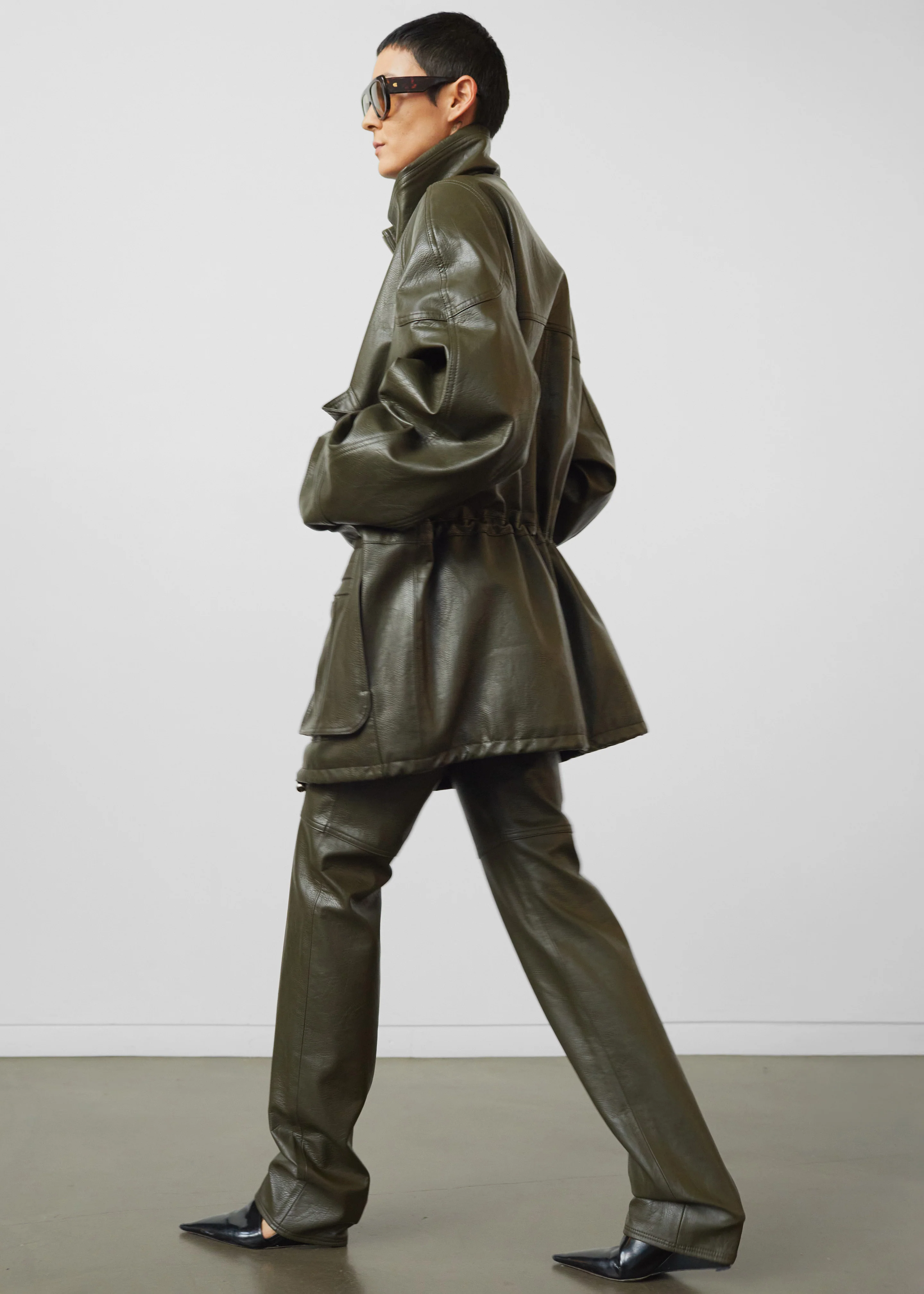 Ascona Faux Leather Jacket - Dark Olive - Image 11