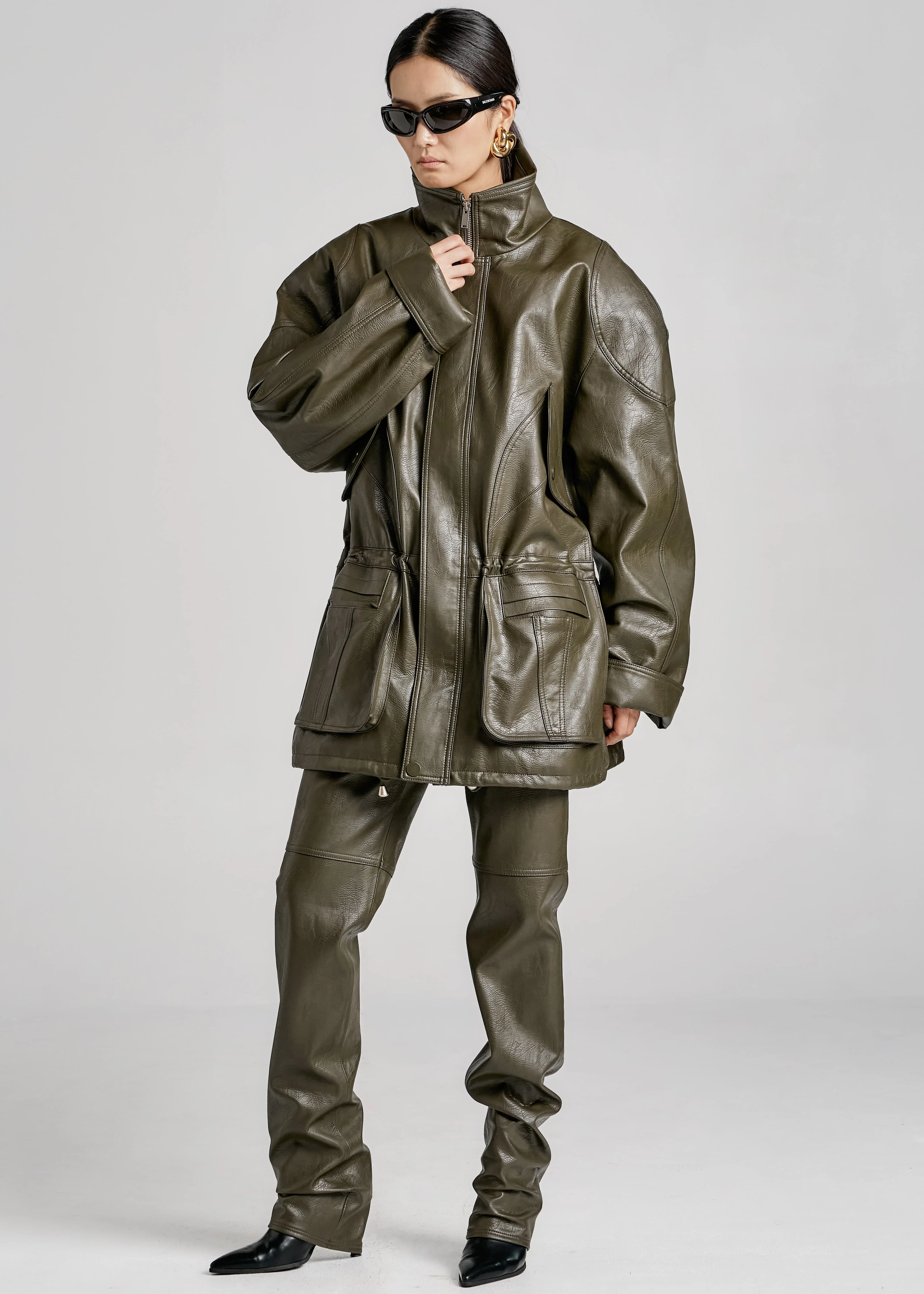 Ascona Faux Leather Jacket - Dark Olive - Image 3