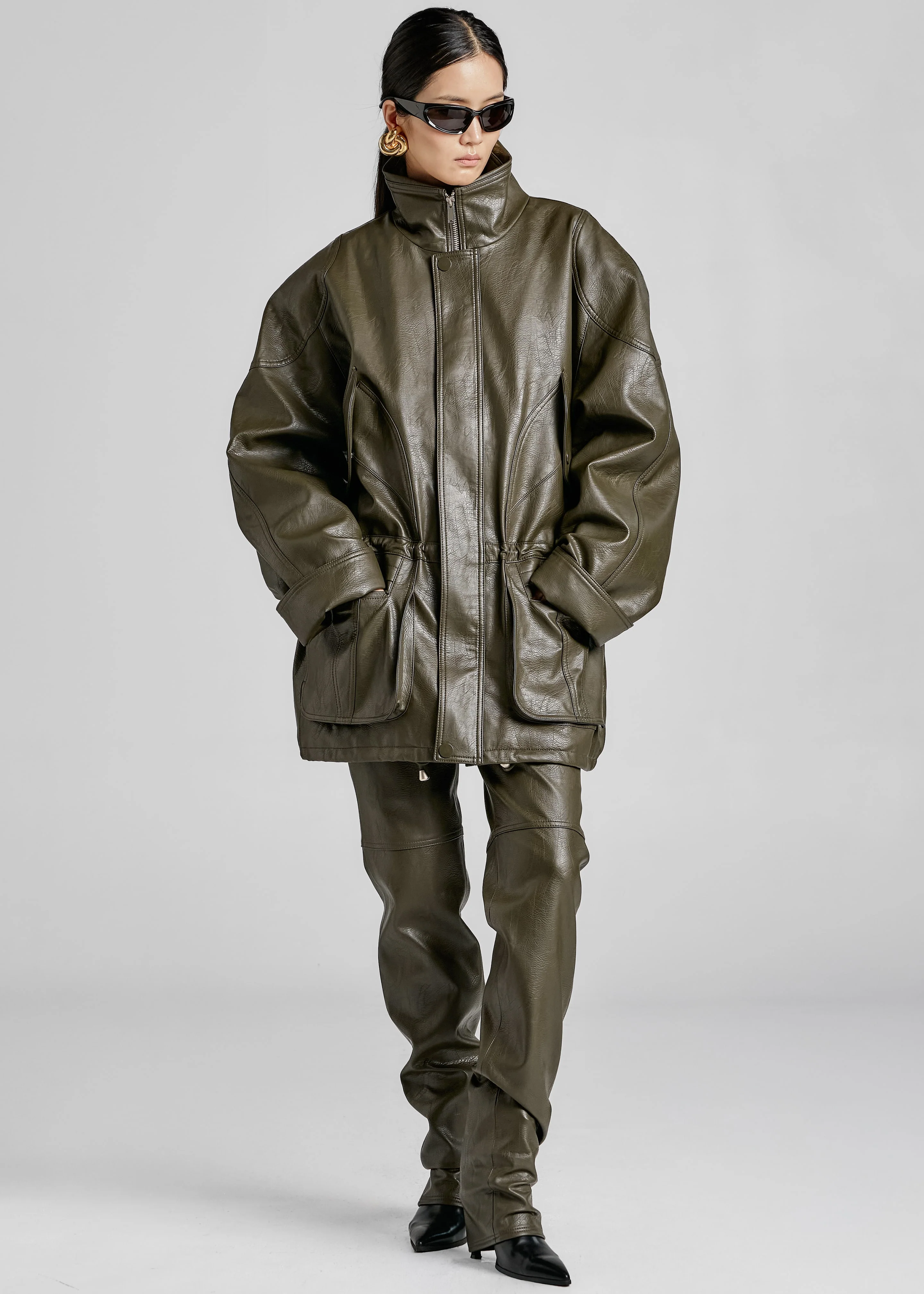 Ascona Faux Leather Jacket - Dark Olive - Image 6