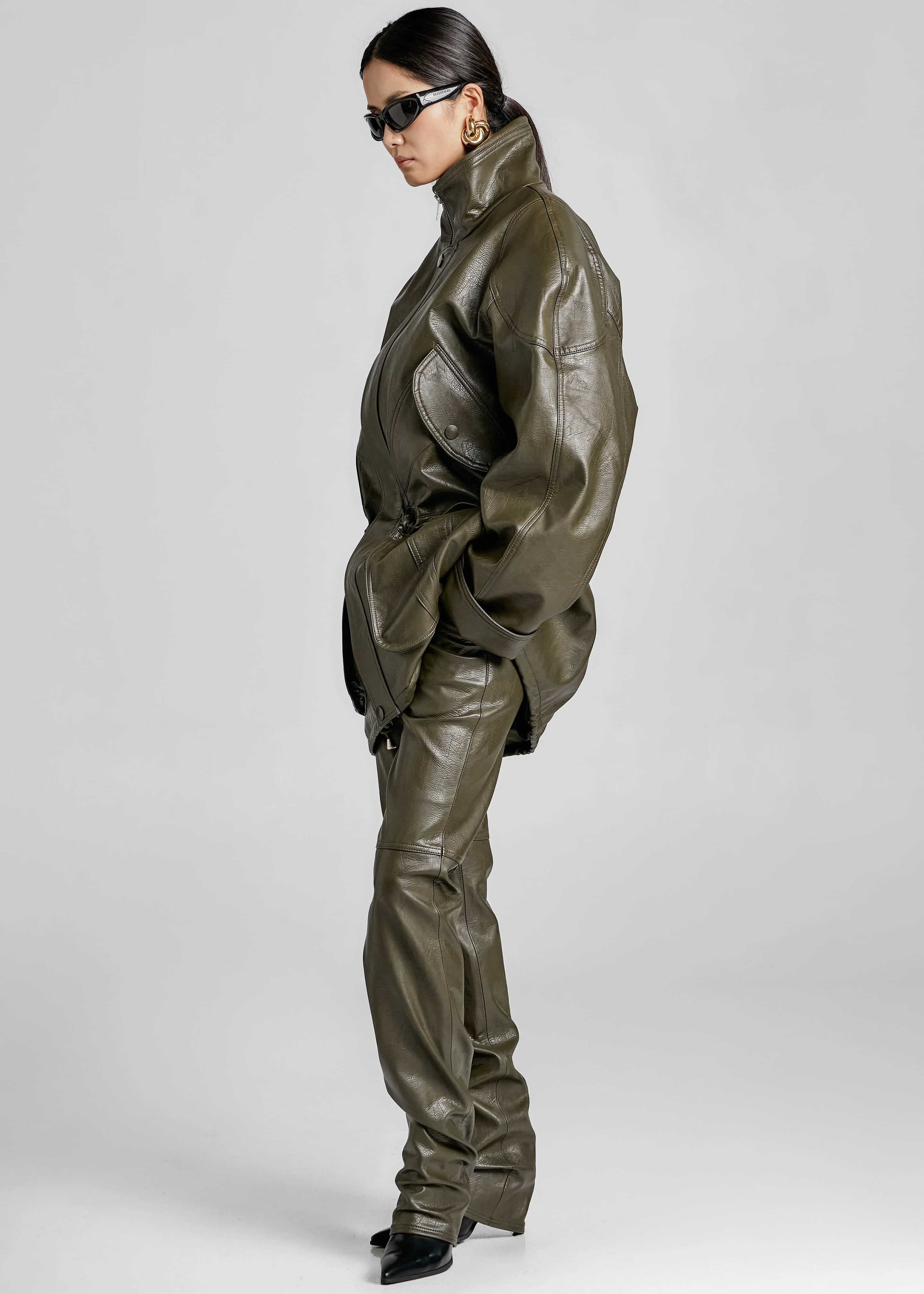 Ascona Faux Leather Jacket - Dark Olive - Image 8