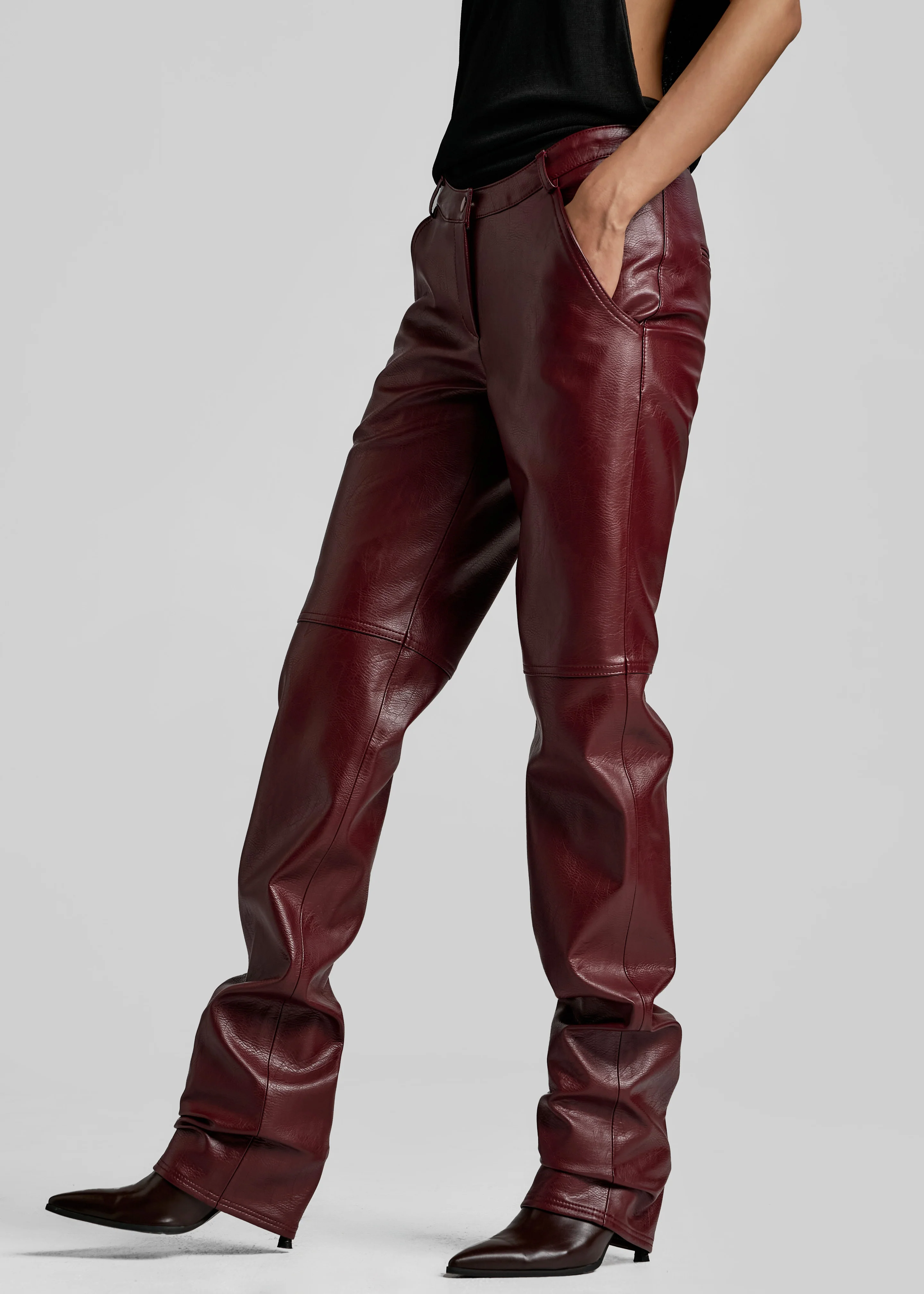 Ascona Faux Leather Pants - Burgundy - Image 4