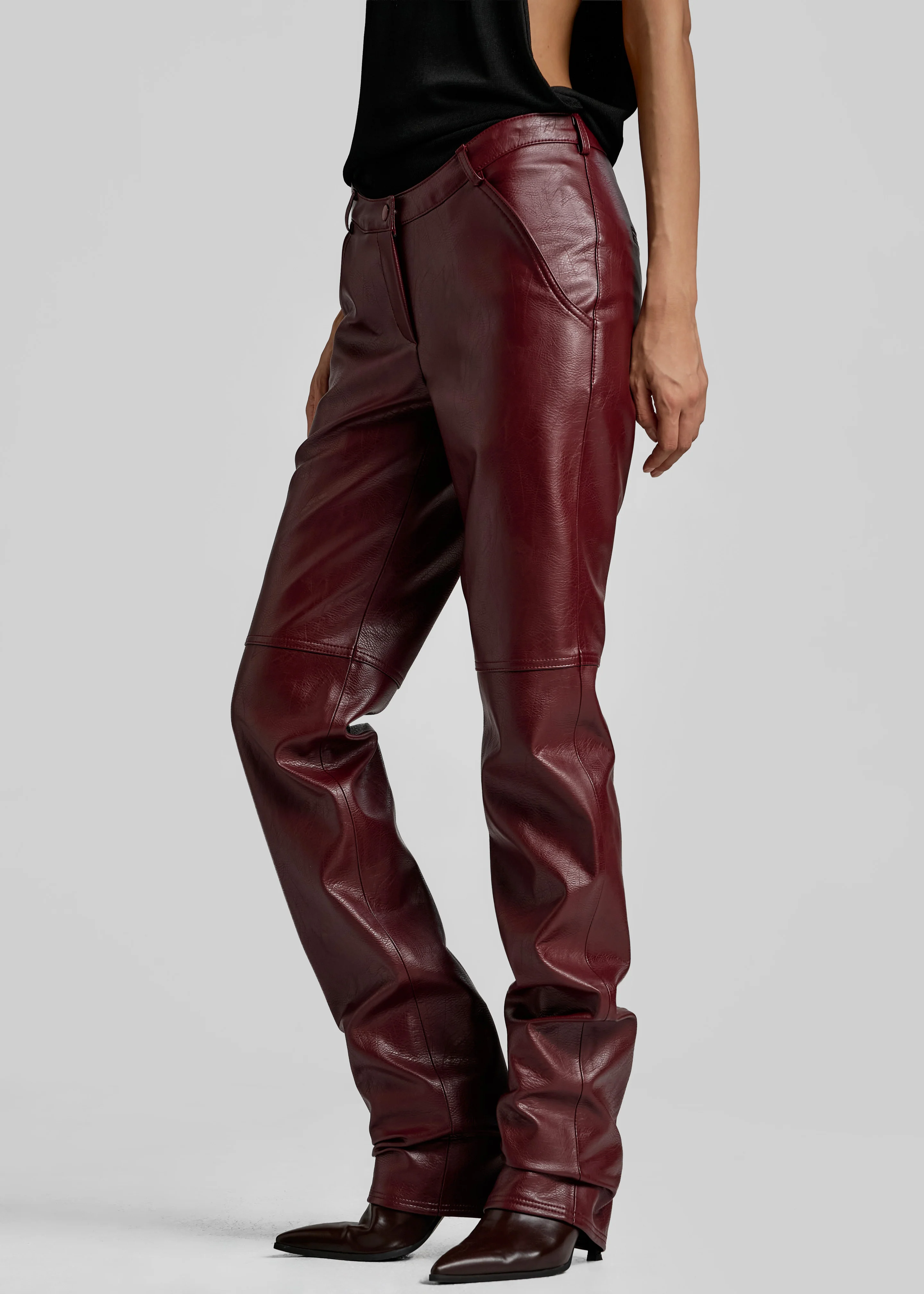 Ascona Faux Leather Pants - Burgundy - Image 5
