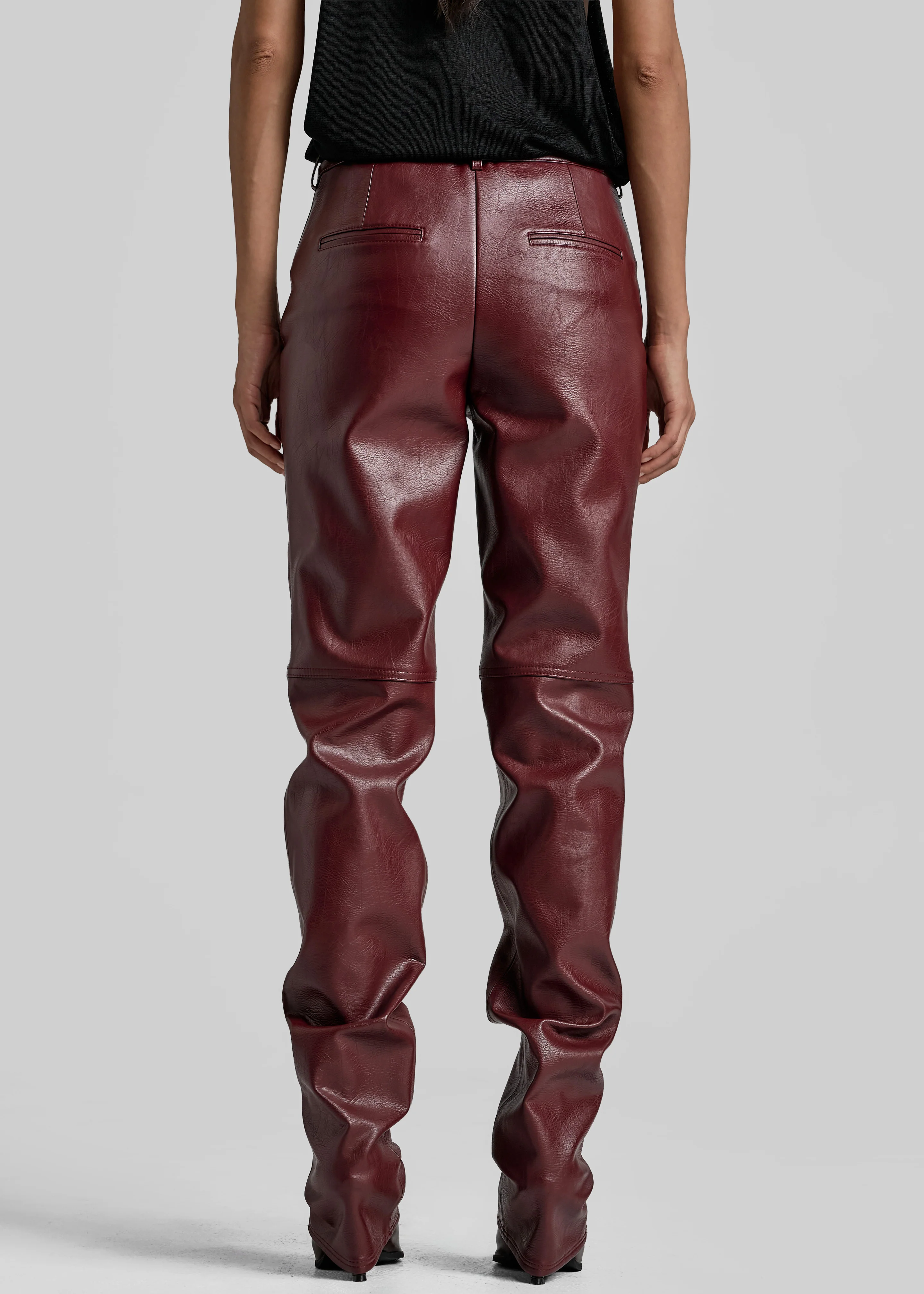 Ascona Faux Leather Pants - Burgundy - Image 6