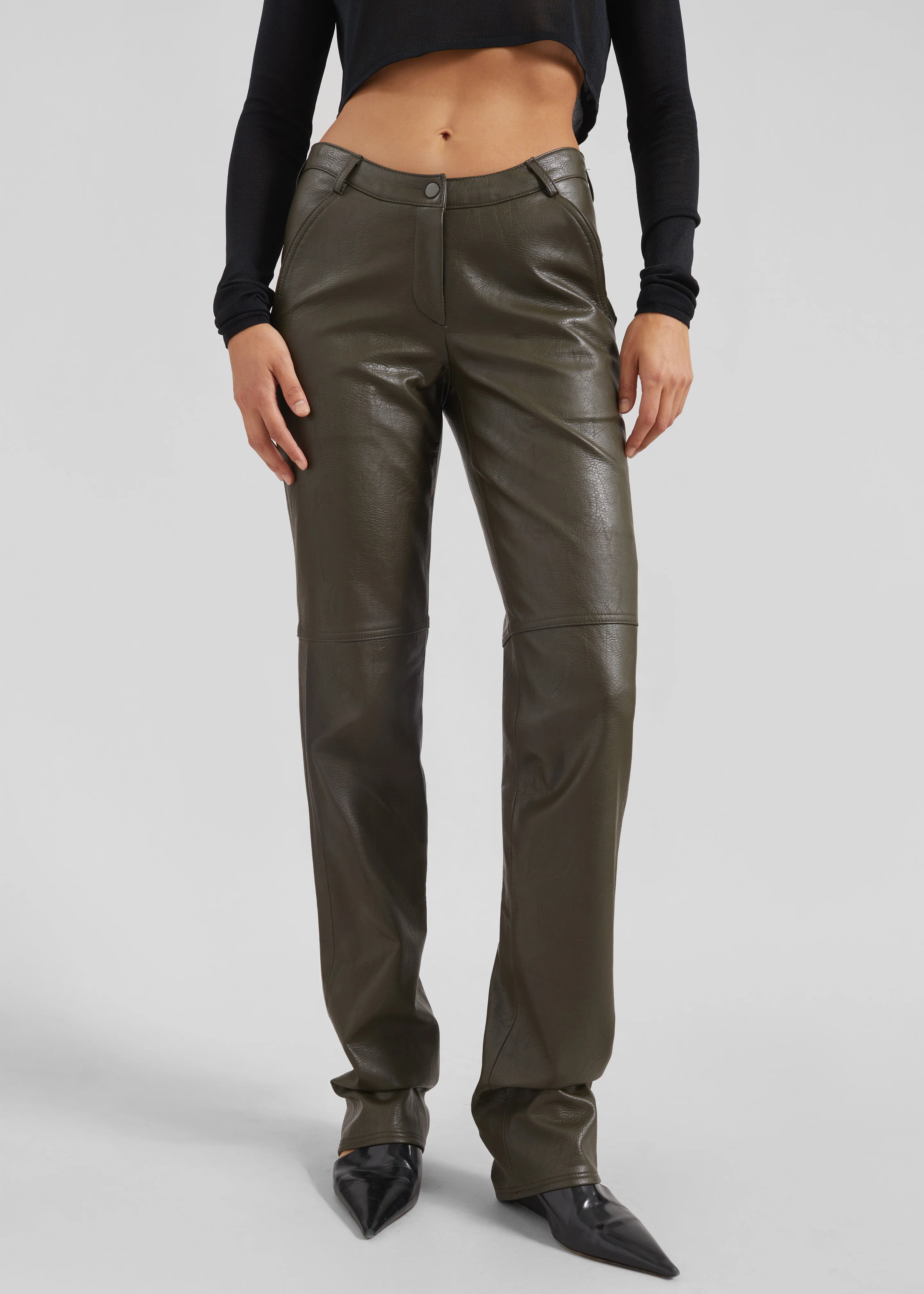 Ascona Faux Leather Pants - Dark Olive - Image 3