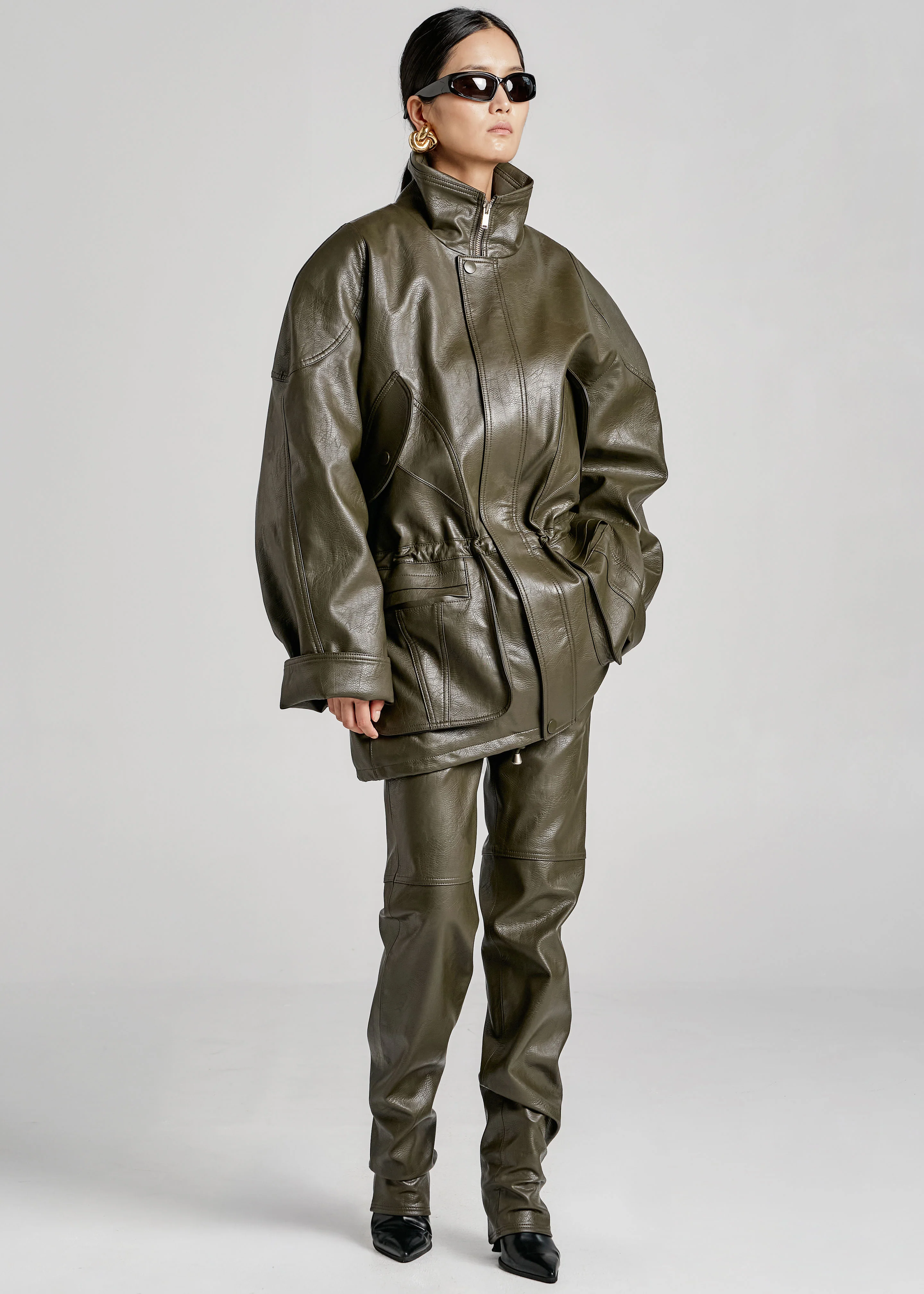 Ascona Faux Leather Pants - Dark Olive - Image 8