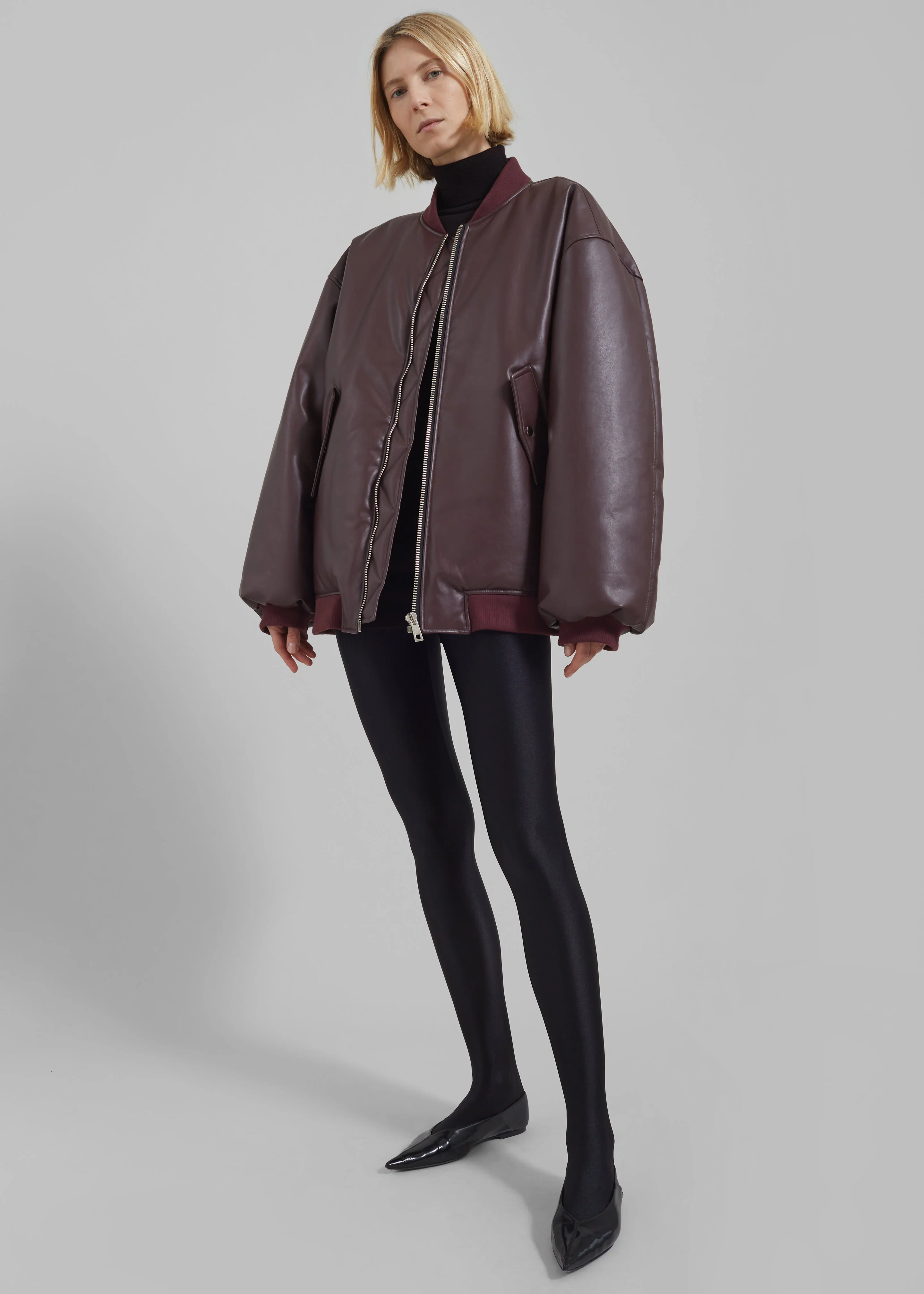 Astra Faux Leather Bomber Jacket - Burgundy - Image 6