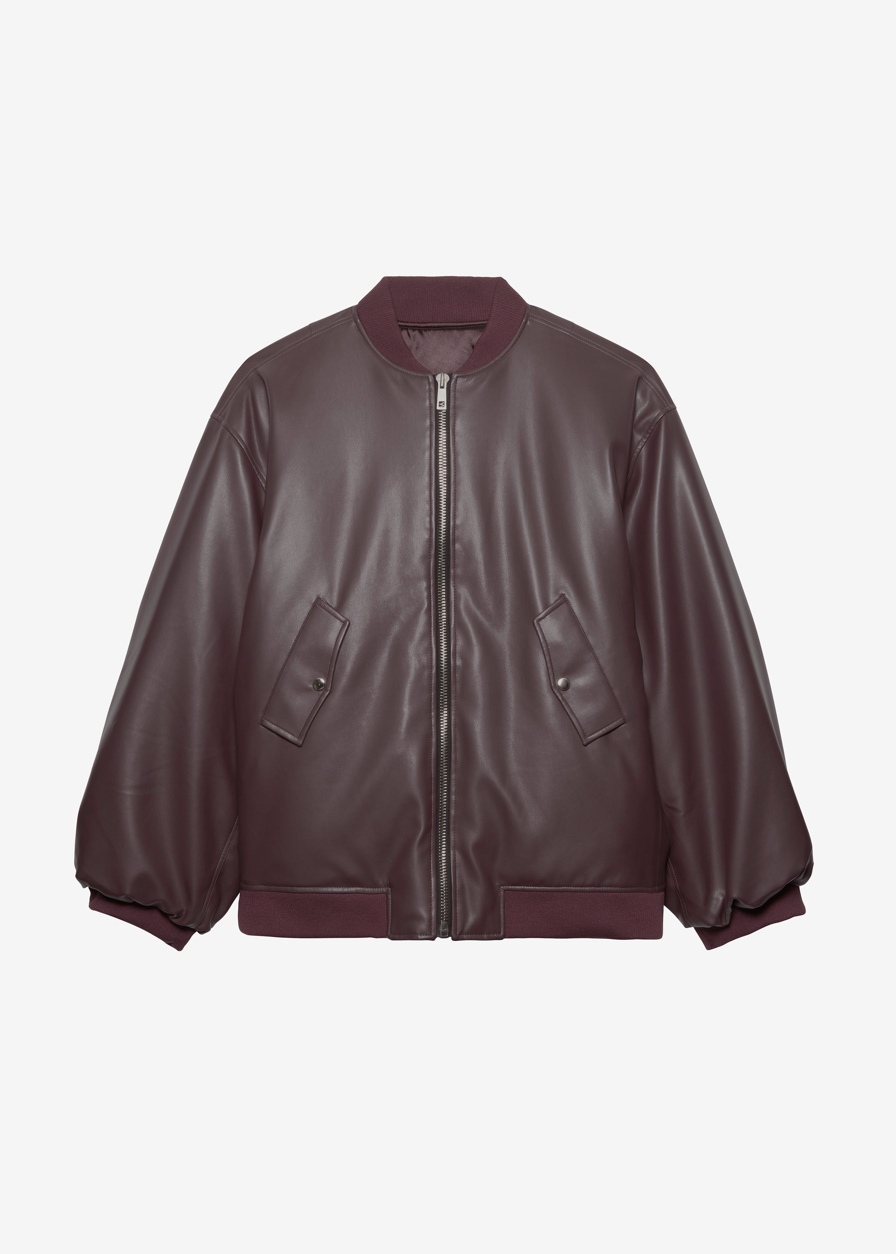 Astra Faux Leather Bomber Jacket - Burgundy - Image 8